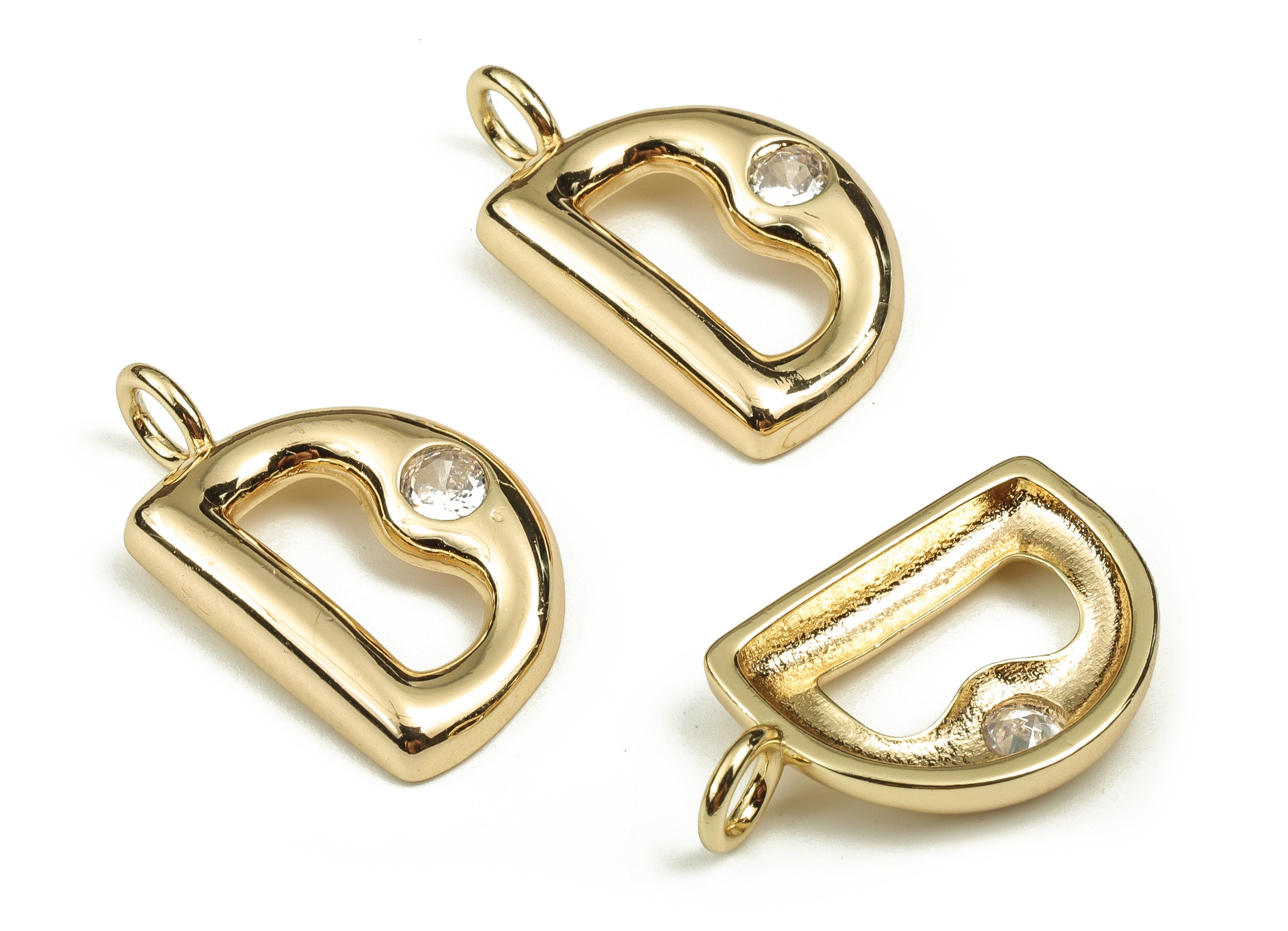 Brass Alphabet D Earring Charms with Zircons – D Initial Charm -The Letter D Pendant - 18K Gold Plated Brass - 25.11x15.04x3.71mm - RGP3668D - DOMEDBAZAAR