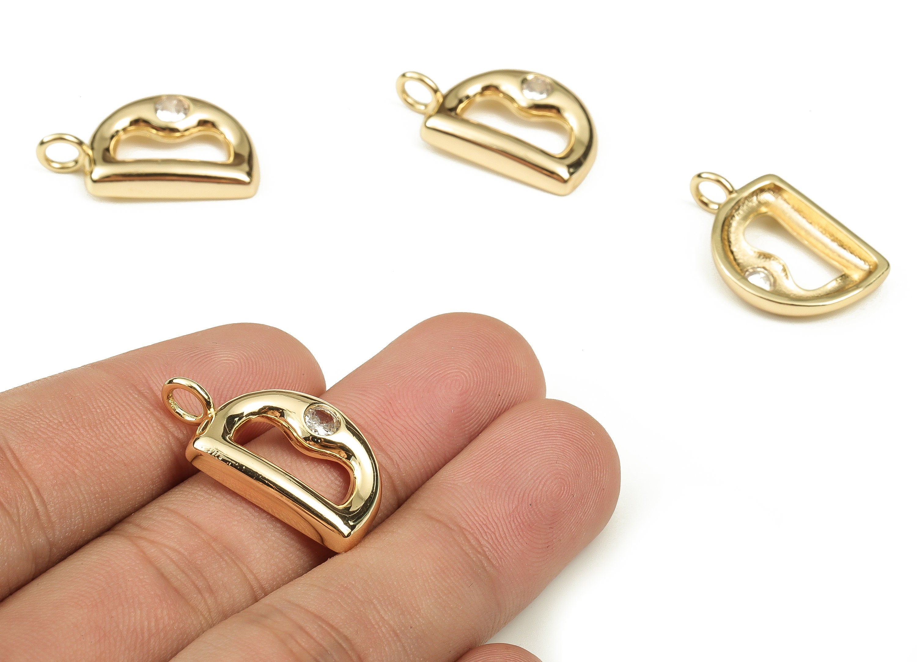 Brass Alphabet D Earring Charms with Zircons – D Initial Charm -The Letter D Pendant - 18K Gold Plated Brass - 25.11x15.04x3.71mm - RGP3668D - DOMEDBAZAAR