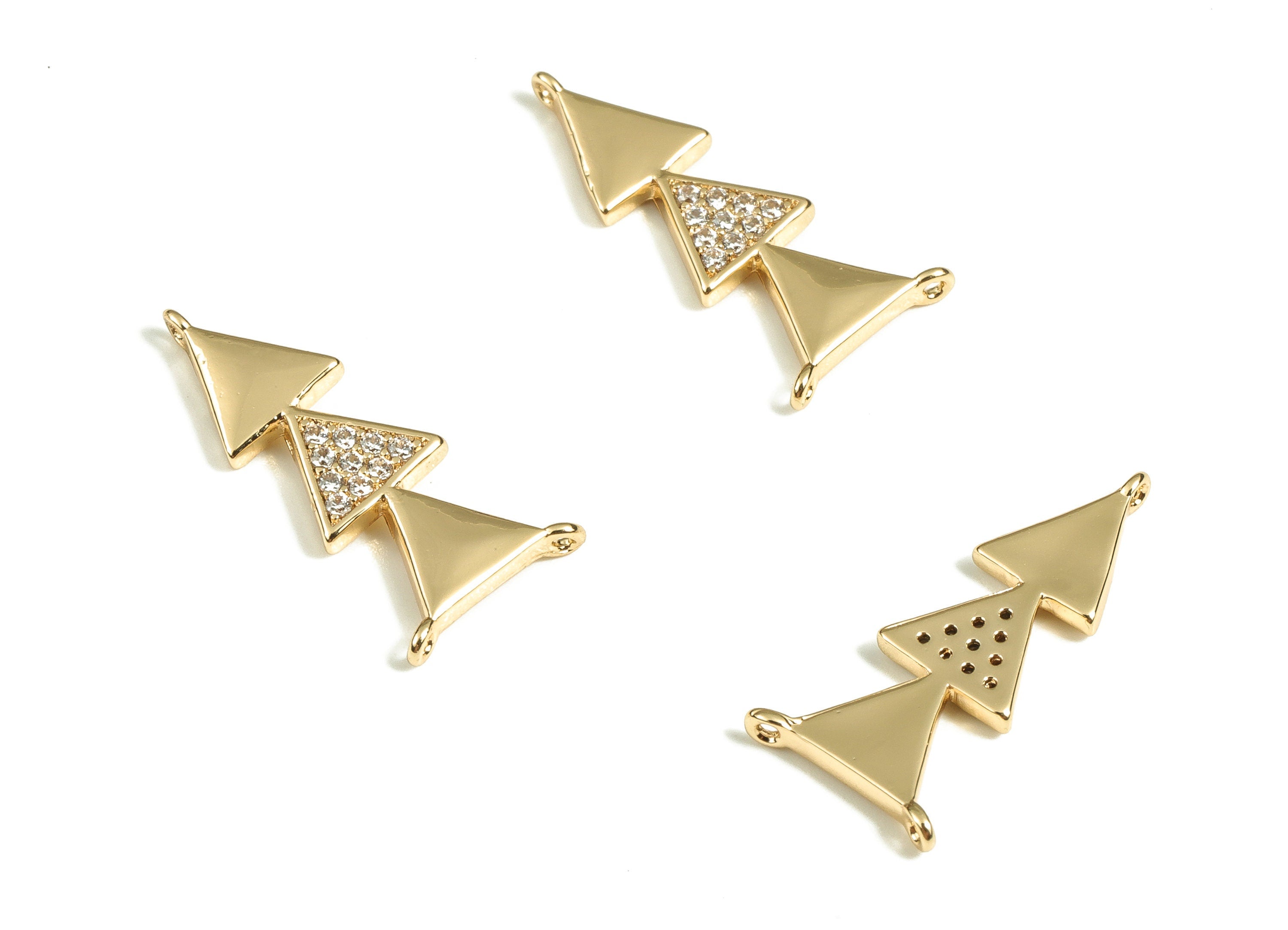Brass Pinetree Earring Charms With Zircons - Gold Pinetree Pendant - 18K Real Gold Plated - Jewelry Supplies - 19.26x9.03x1.54mm - RGP3894 - DOMEDBAZAAR