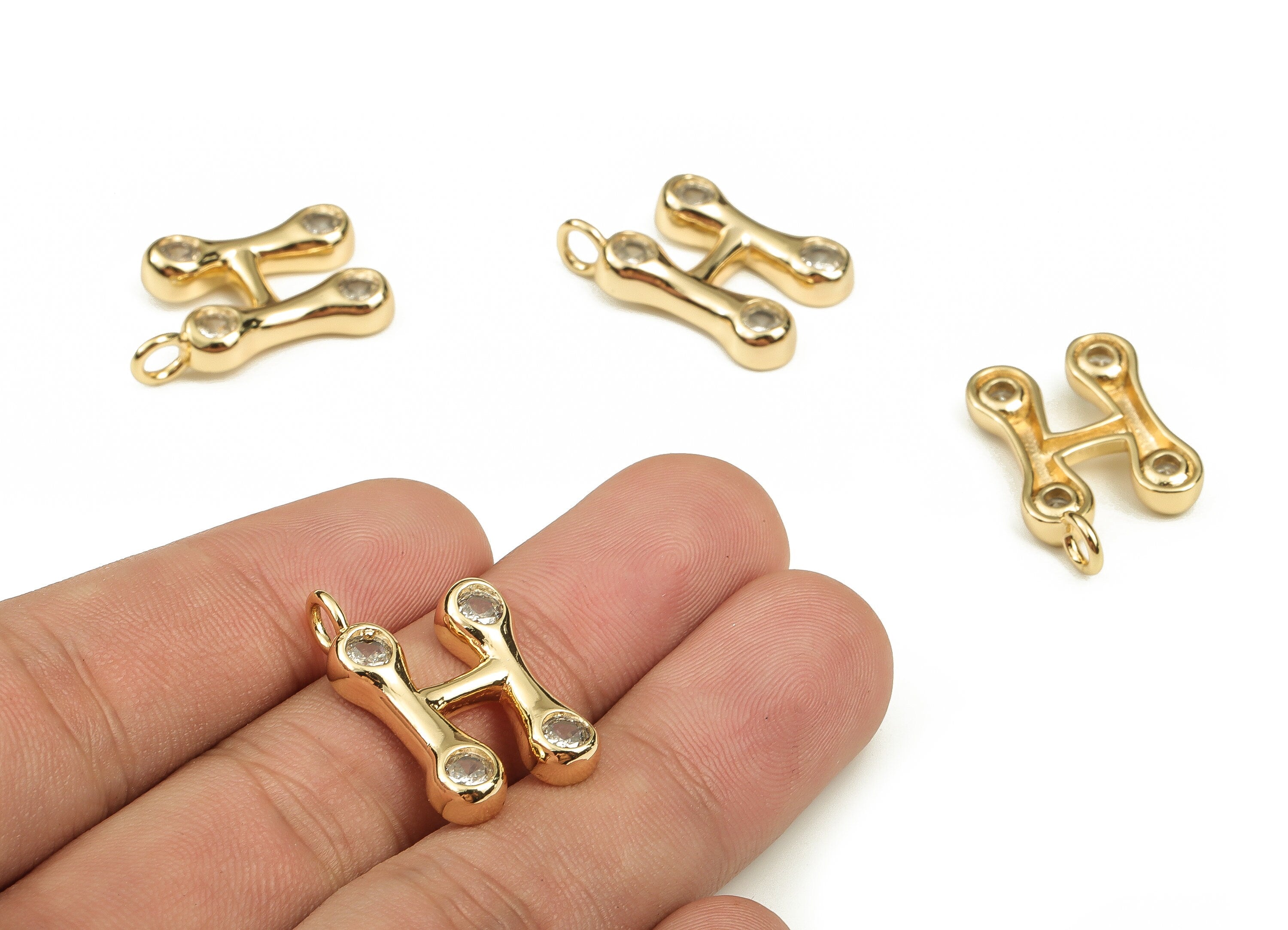 Brass Alphabet H Earring Charms with Zircons – H Initial Charm -The letter H Pendant - 18K Gold Plated Brass - 25.11x16.28x3.9mm - RGP3668H - DOMEDBAZAAR