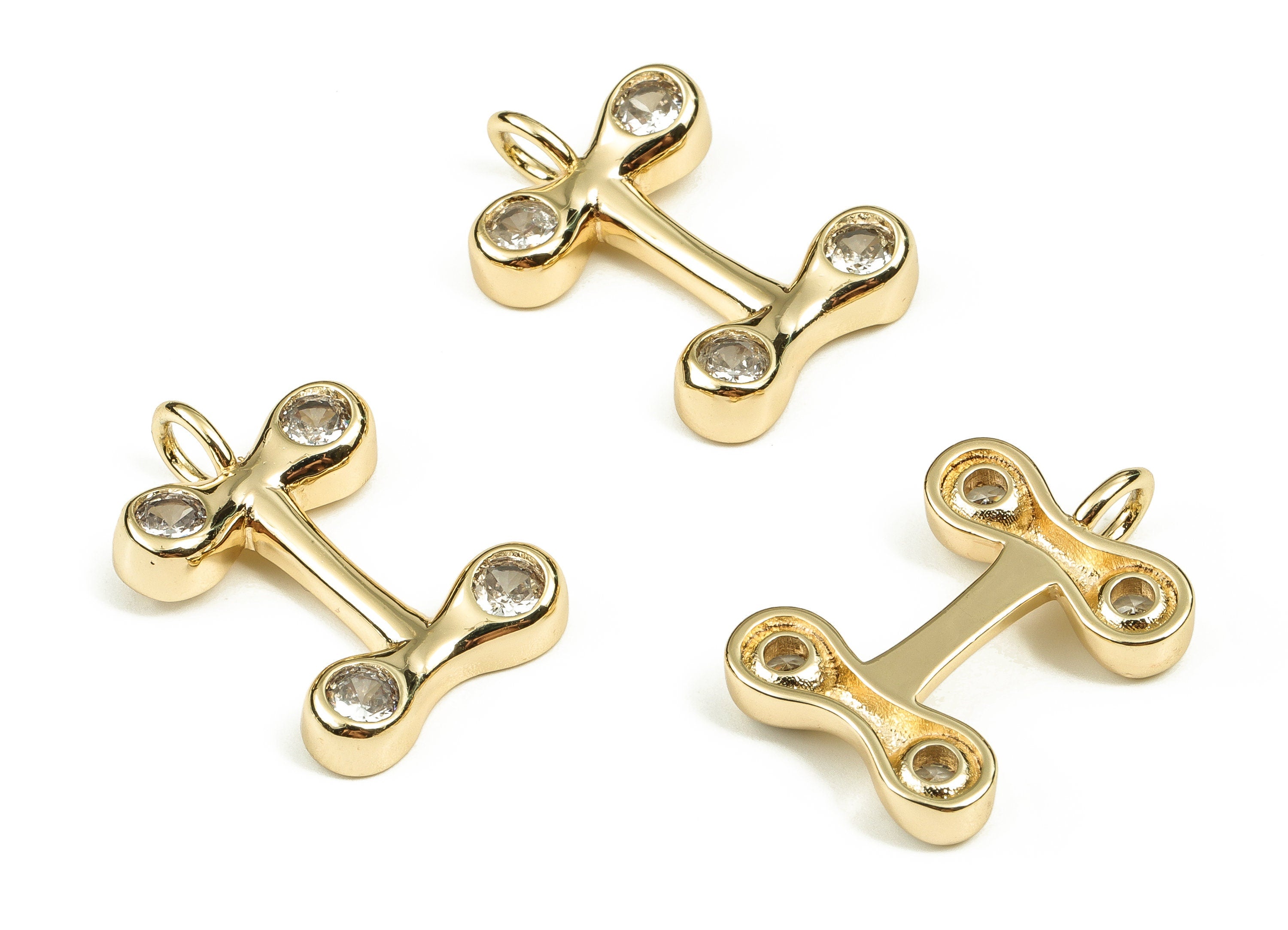 Brass Alphabet I Earring Charms with Zircons – I Initial Charm - Letter I Pendant - 18K Gold Plated Brass - 23.92x16.48x3.9mm - RGP3668I - DOMEDBAZAAR