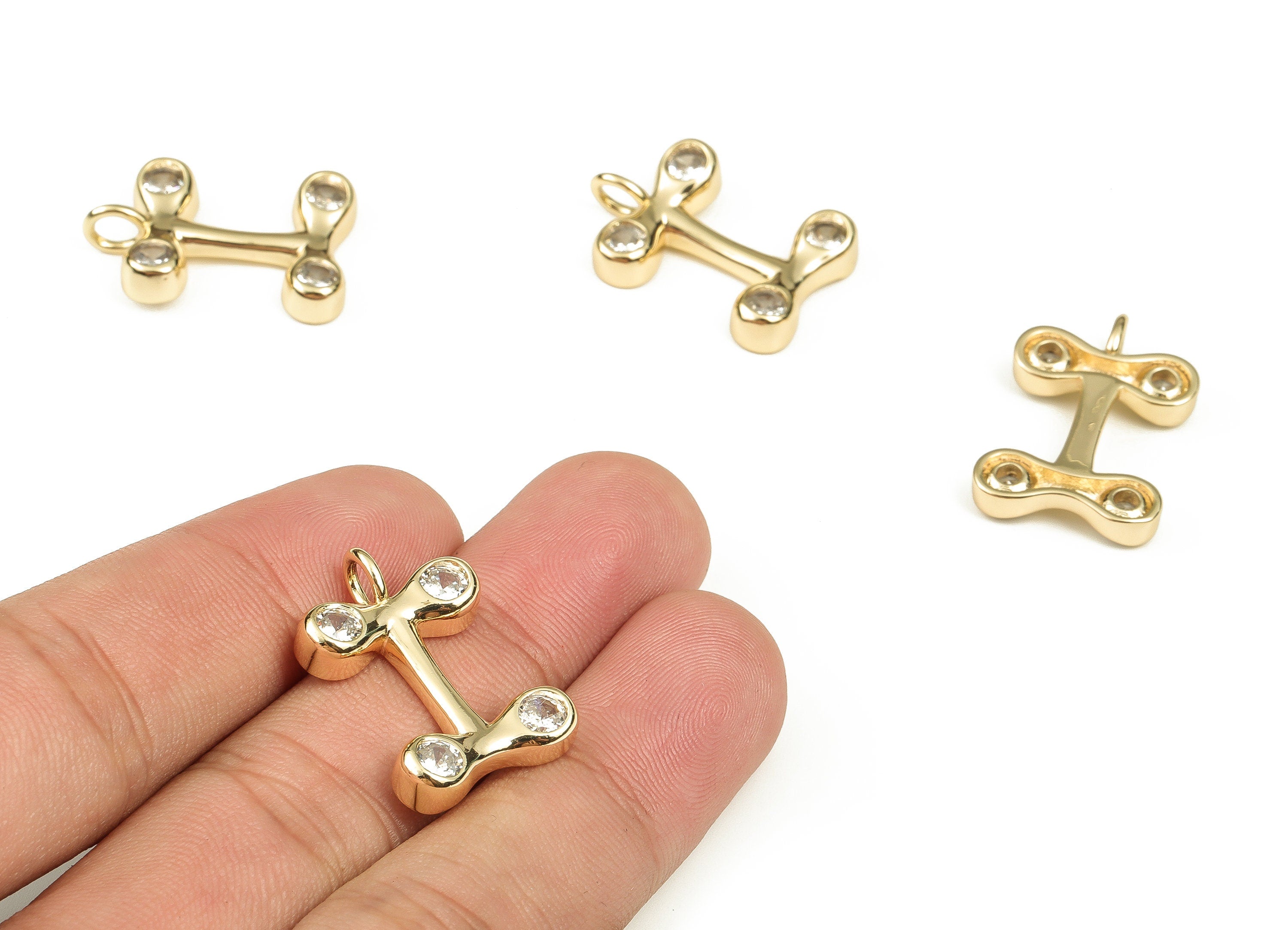 Brass Alphabet I Earring Charms with Zircons – I Initial Charm - Letter I Pendant - 18K Gold Plated Brass - 23.92x16.48x3.9mm - RGP3668I - DOMEDBAZAAR