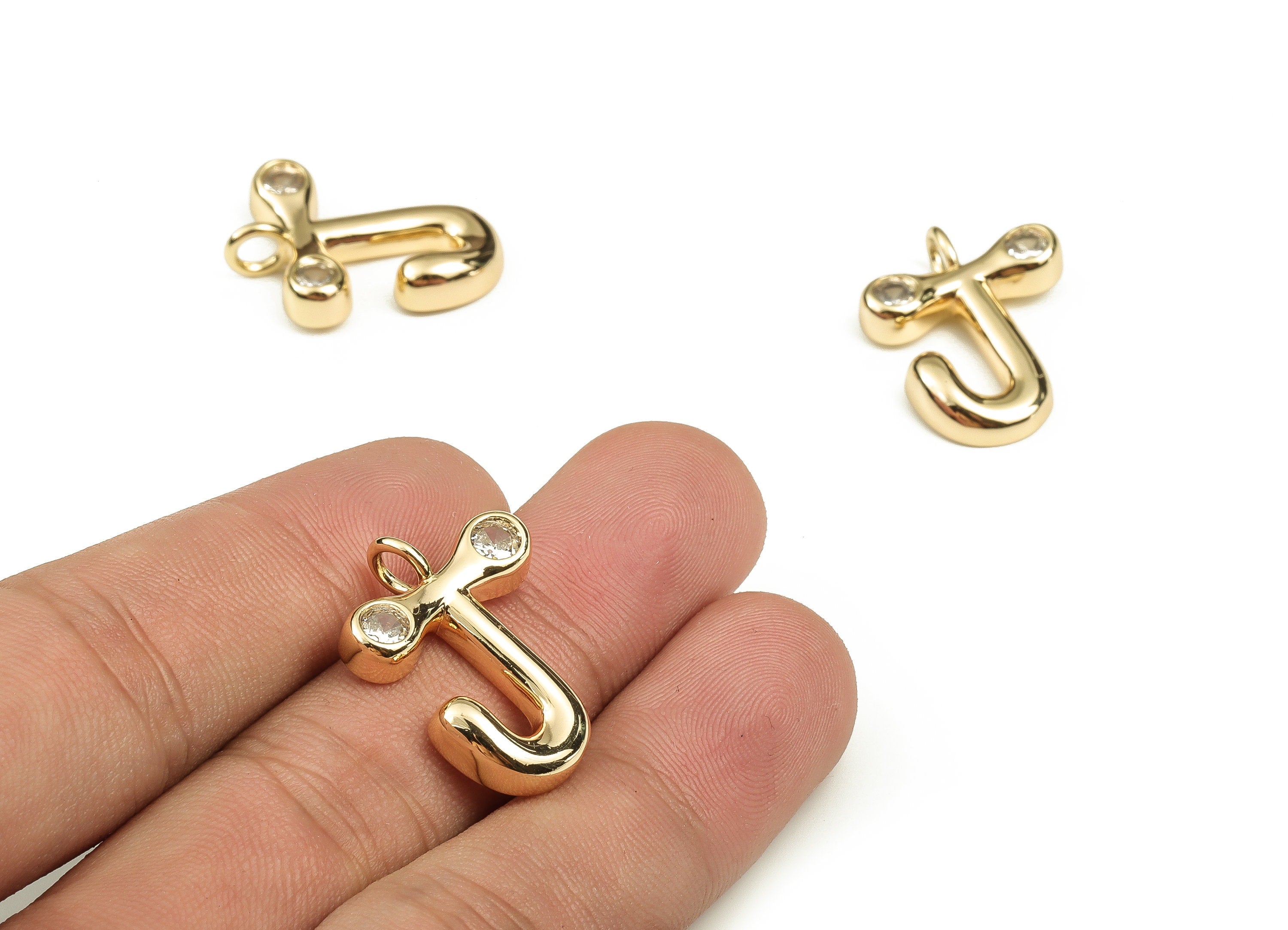 Brass Alphabet J Earring Charms with Zircons – J Initial Charm -The Letter J Pendant - 18K Gold Plated Brass - 25.02x19.15x4.14mm - RGP3668J - DOMEDBAZAAR