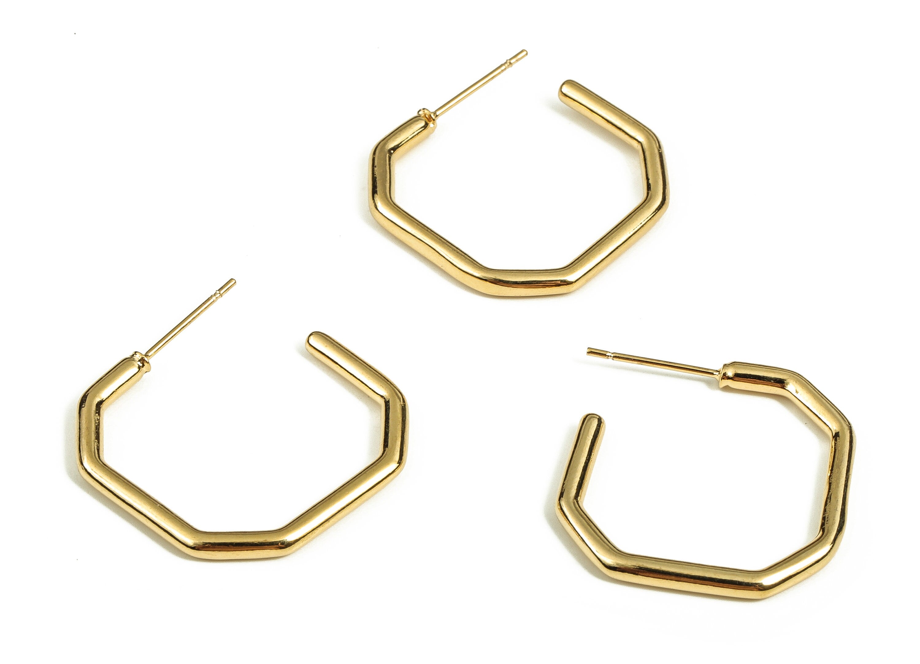Brass Polygon Earring Post - Gold Polygon Earring Stud - 18K Real Gold Plated Brass - Stainless Steel Stud - 24.59x24.64x2.22mm - RGP3905 - DOMEDBAZAAR