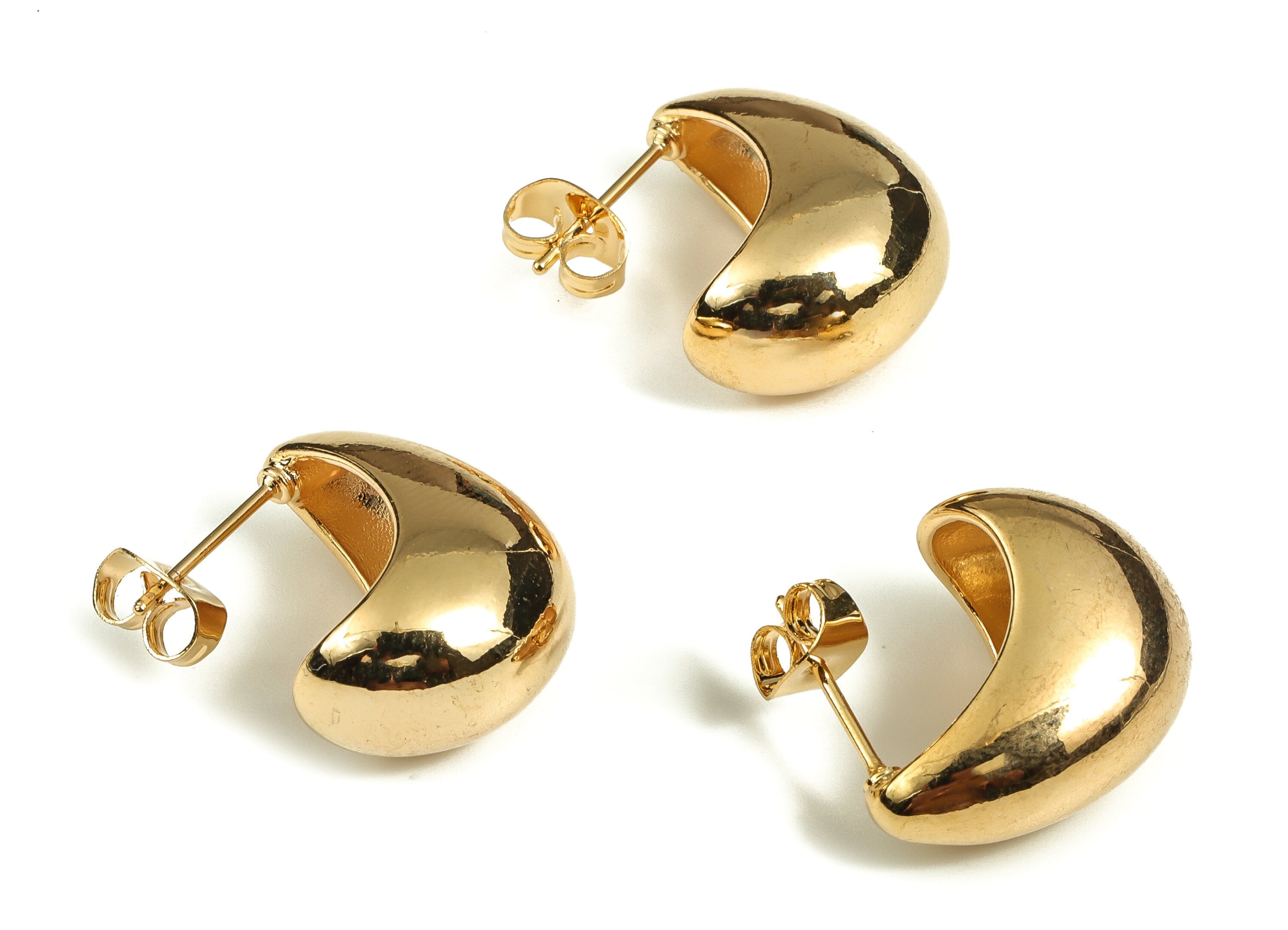 Brass Sail Earring Stud - Gold Sailboat Earring Post - 18K Real Gold Plated Brass - Stainless Steel Stud - 19.29x16.56x10.1mm - RGP3908 - DOMEDBAZAAR