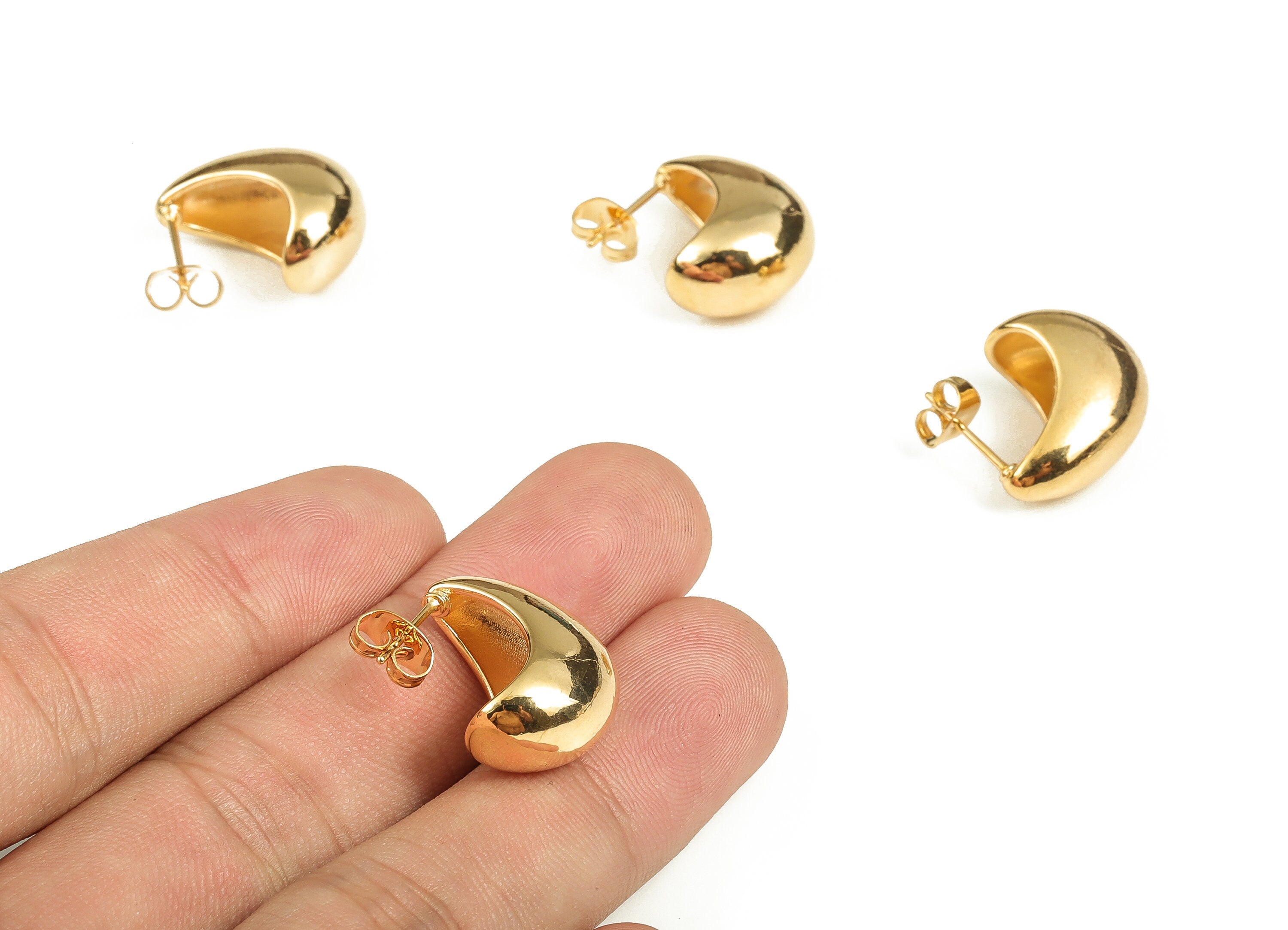 Brass Sail Earring Stud - Gold Sailboat Earring Post - 18K Real Gold Plated Brass - Stainless Steel Stud - 19.29x16.56x10.1mm - RGP3908 - DOMEDBAZAAR