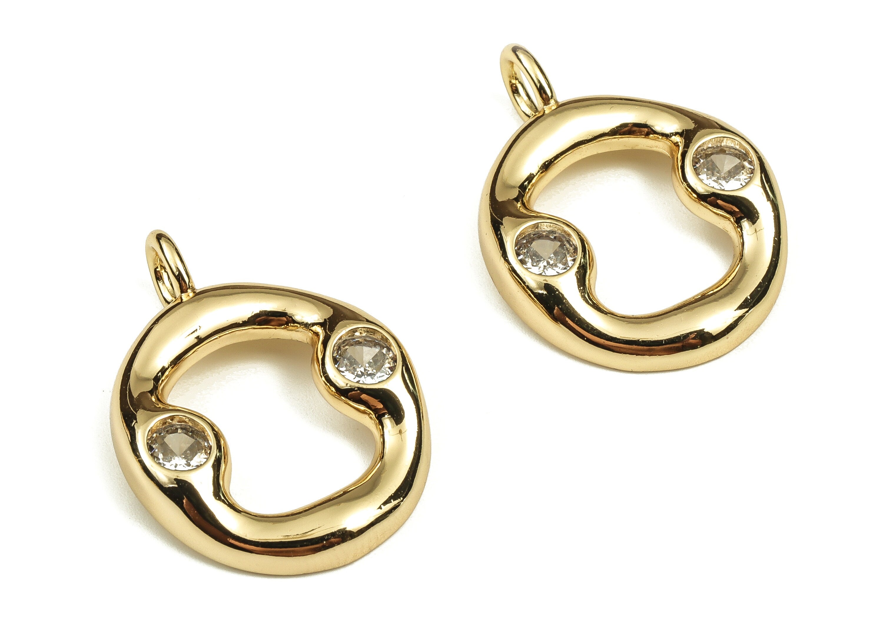 Brass Alphabet O Earring Charms with Zircons – O Initial Charm -The Letter O Pendant - 18K Gold Plated Brass -25.12x18.32x3.76mm- RGP3668O - DOMEDBAZAAR