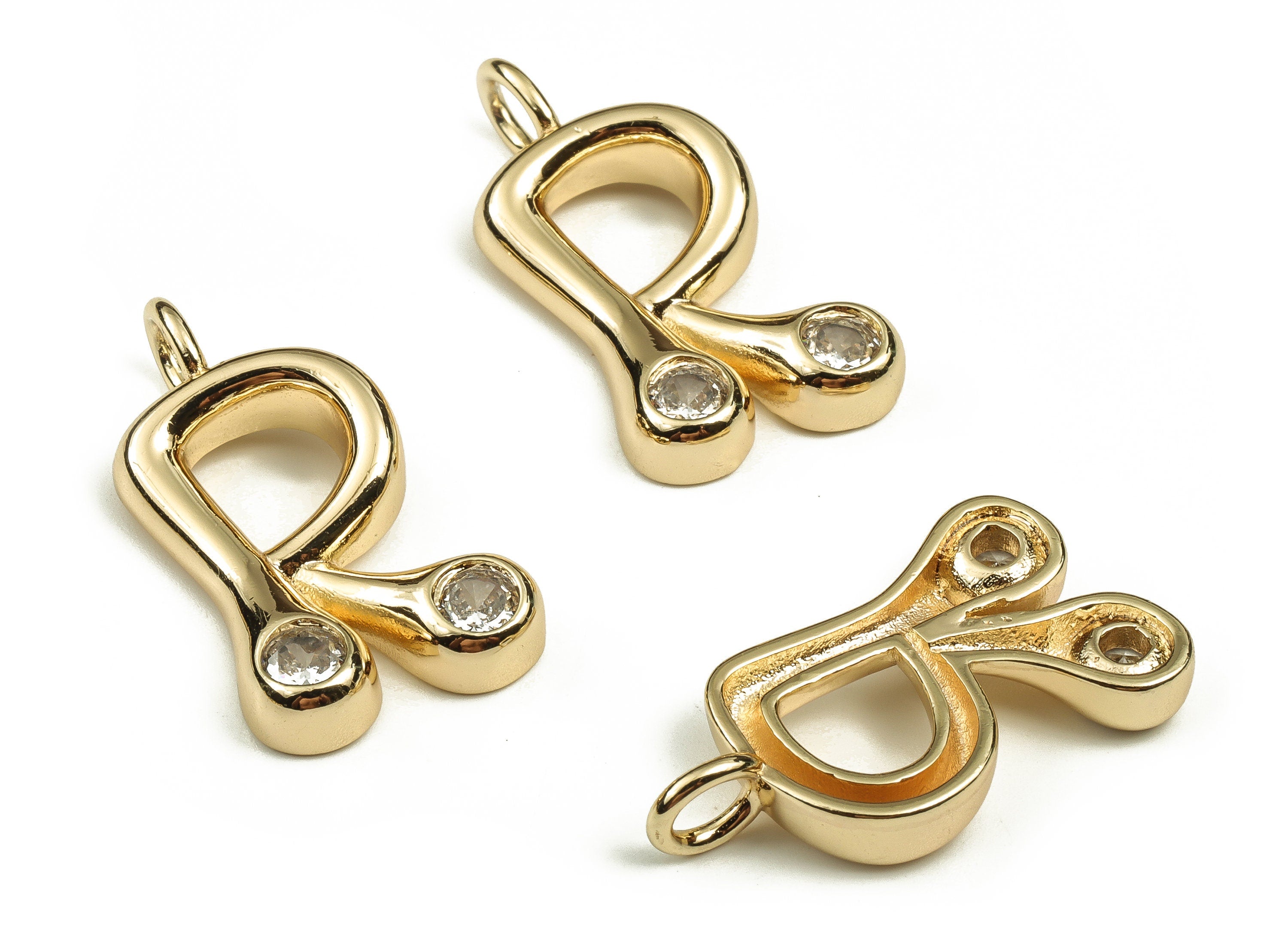 Brass Alphabet R Earring Charms with Zircons - Initial Charm -The Letter R Charm - 18K Gold Plated Brass - 25.65x14.08x4.49mm - RGP3668R - DOMEDBAZAAR