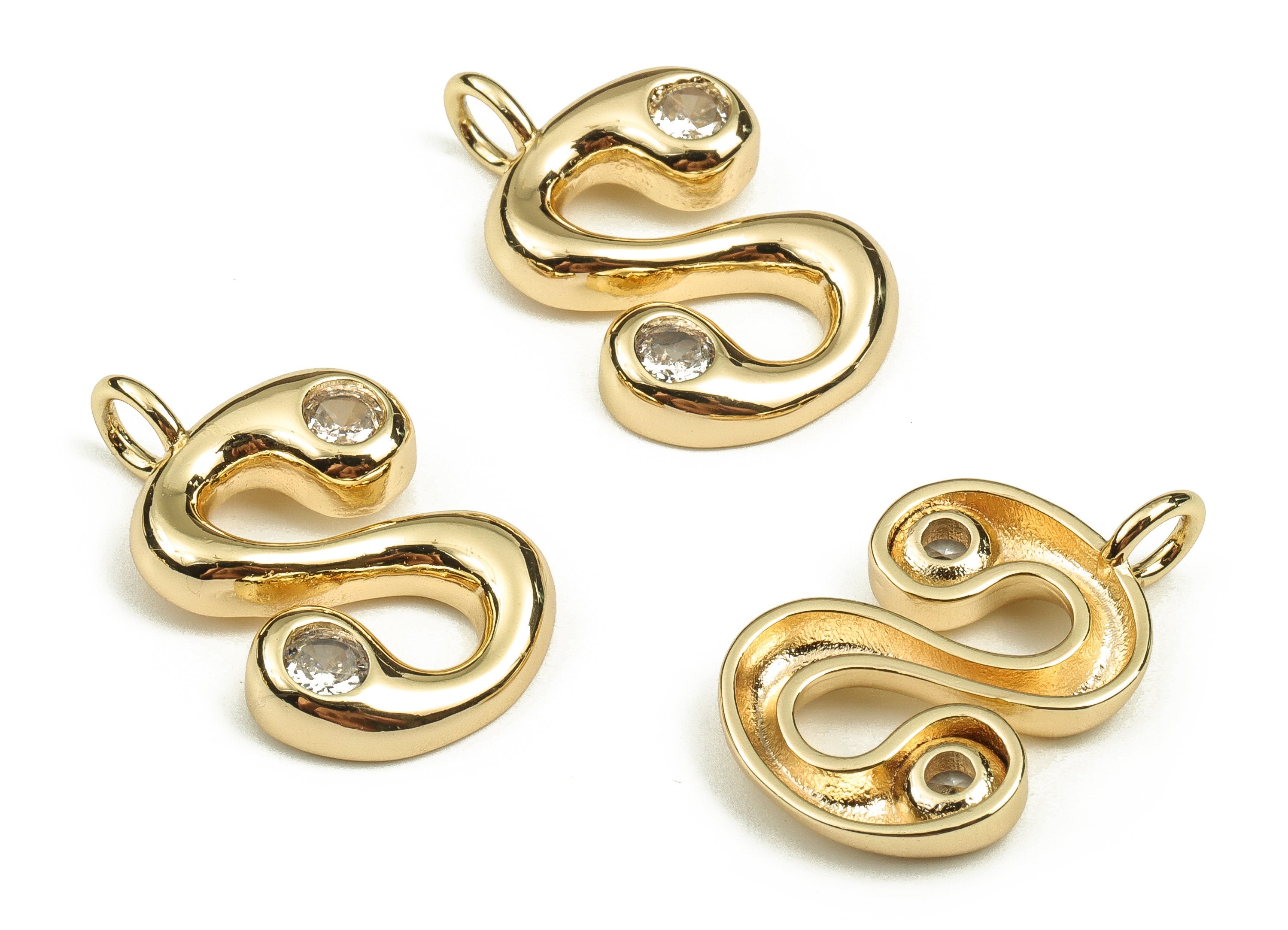 Brass Alphabet S Earring Charms with Zircons – S Initial Charm - The letter S Pendant - 18K Gold Plated Brass - 24.98x15.73x3.82mm- RGP3668S - DOMEDBAZAAR