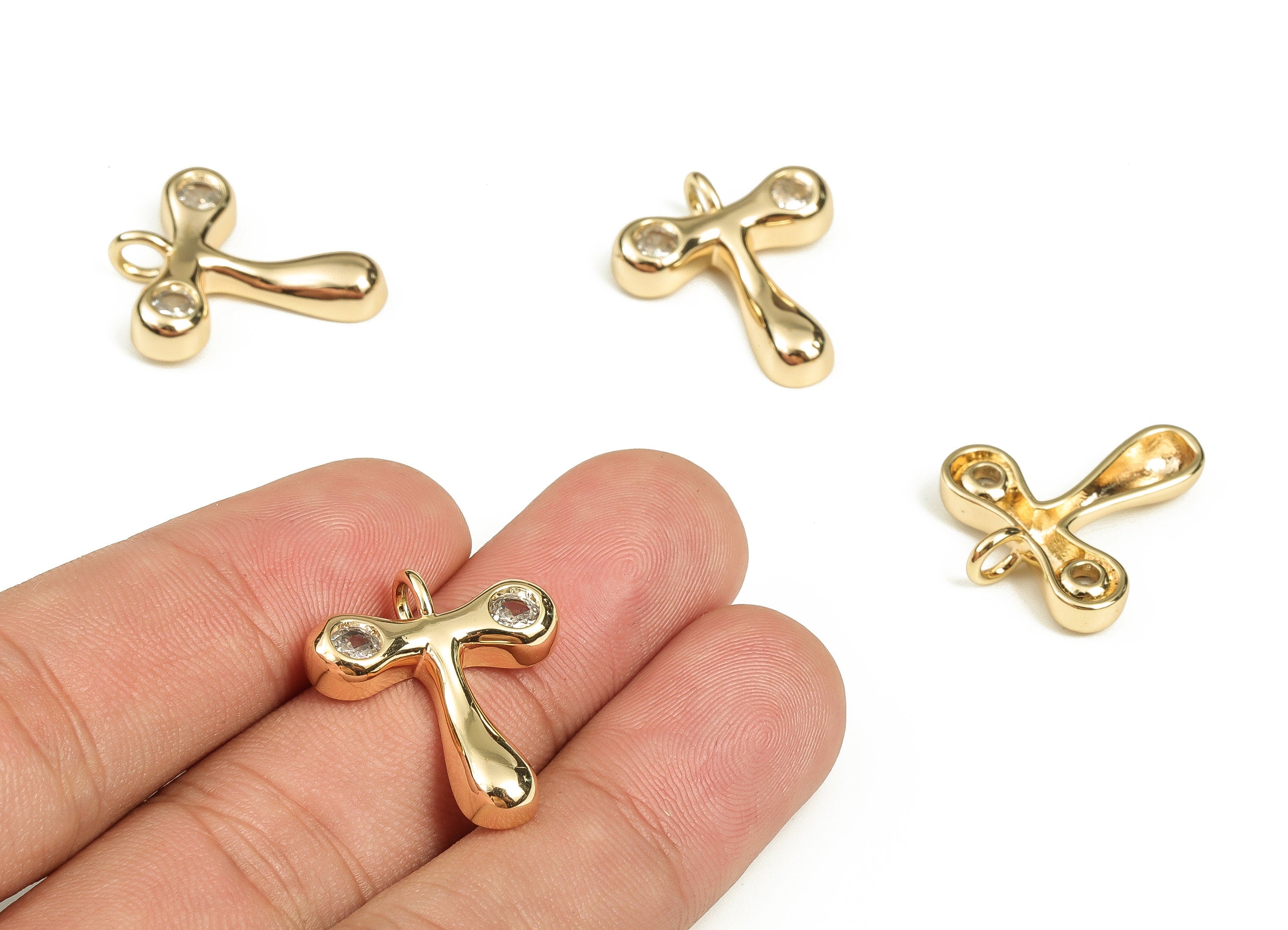 Brass Alphabet T Earring Charms with Zircons – T Initial Charm -The Letter T Pendant - 18K Gold Plated Brass - 23.02x19.97x4.22mm - RGP3668T - DOMEDBAZAAR