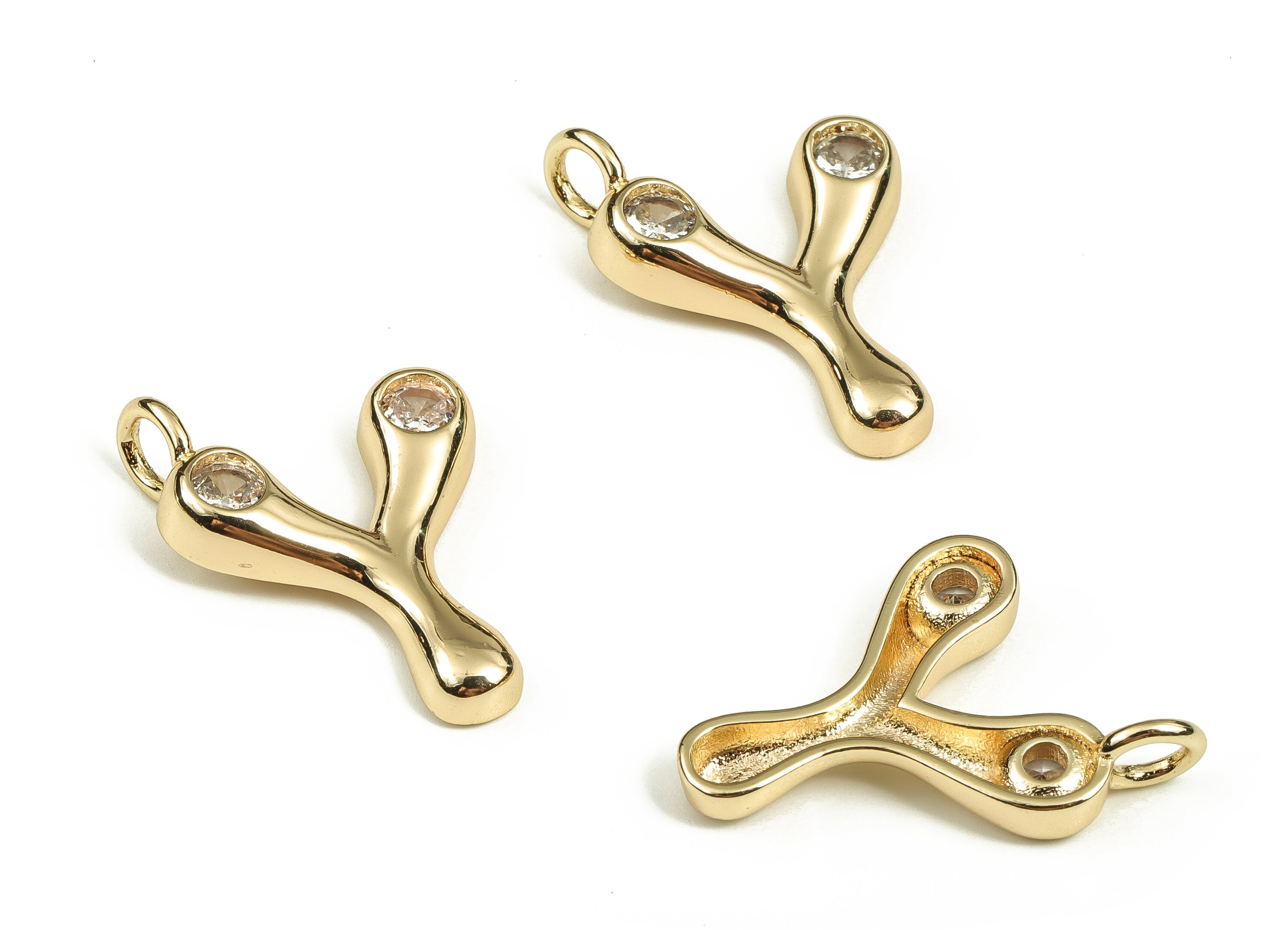 Brass Alphabet Y Earring Charms with Zircons - Y Initial Charm -The Letter Y Pendant - 18K Gold Plated Brass - 25.38x17.78x3.98mm - RGP3668Y - DOMEDBAZAAR