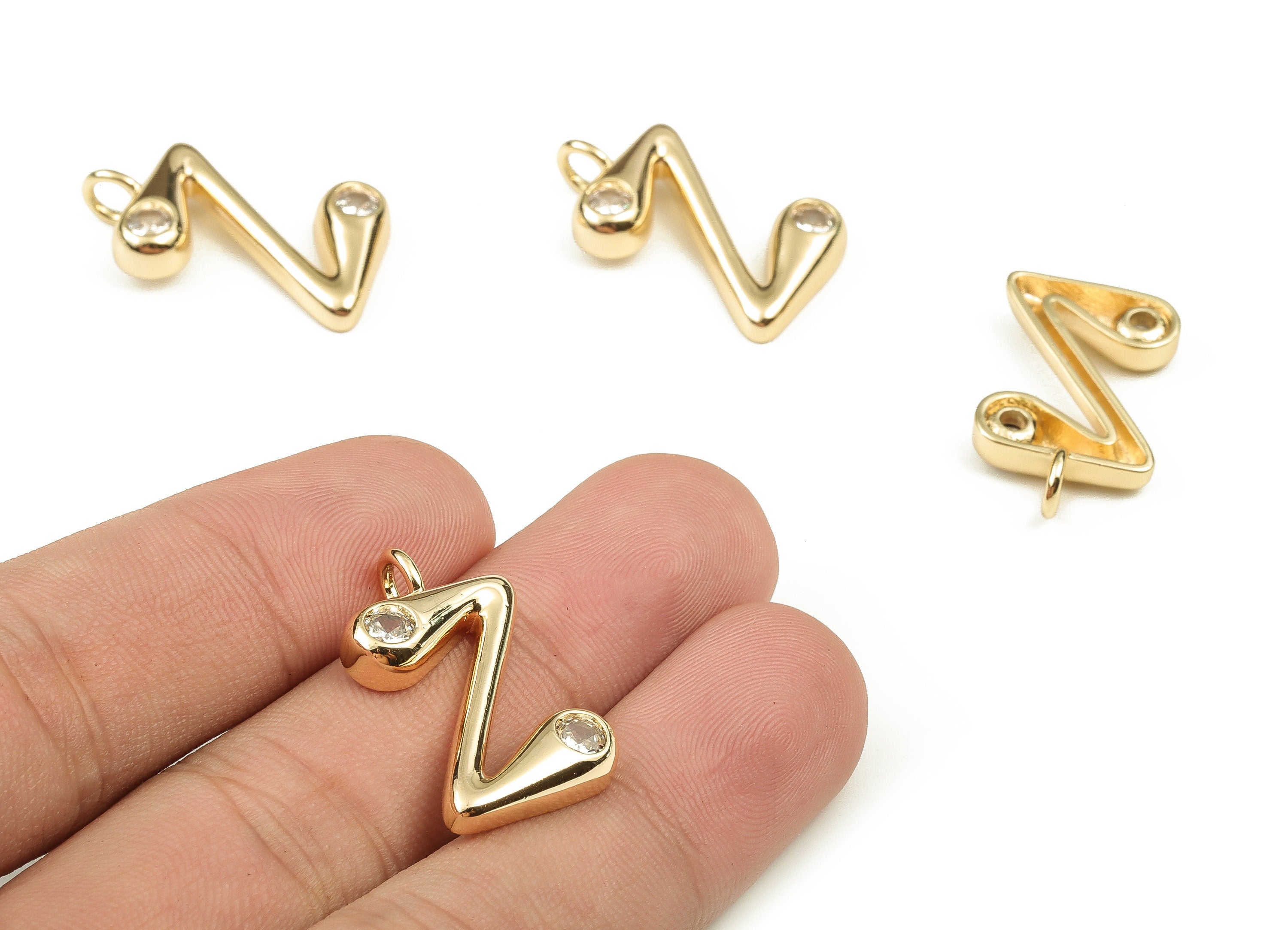 Brass Alphabet Z Earring Charms with Zircons - Z Initial Charm -The Letter Z Pendant - 18K Gold Plated Brass - 25.03x14.83x4.28mm - RGP3668Z - DOMEDBAZAAR