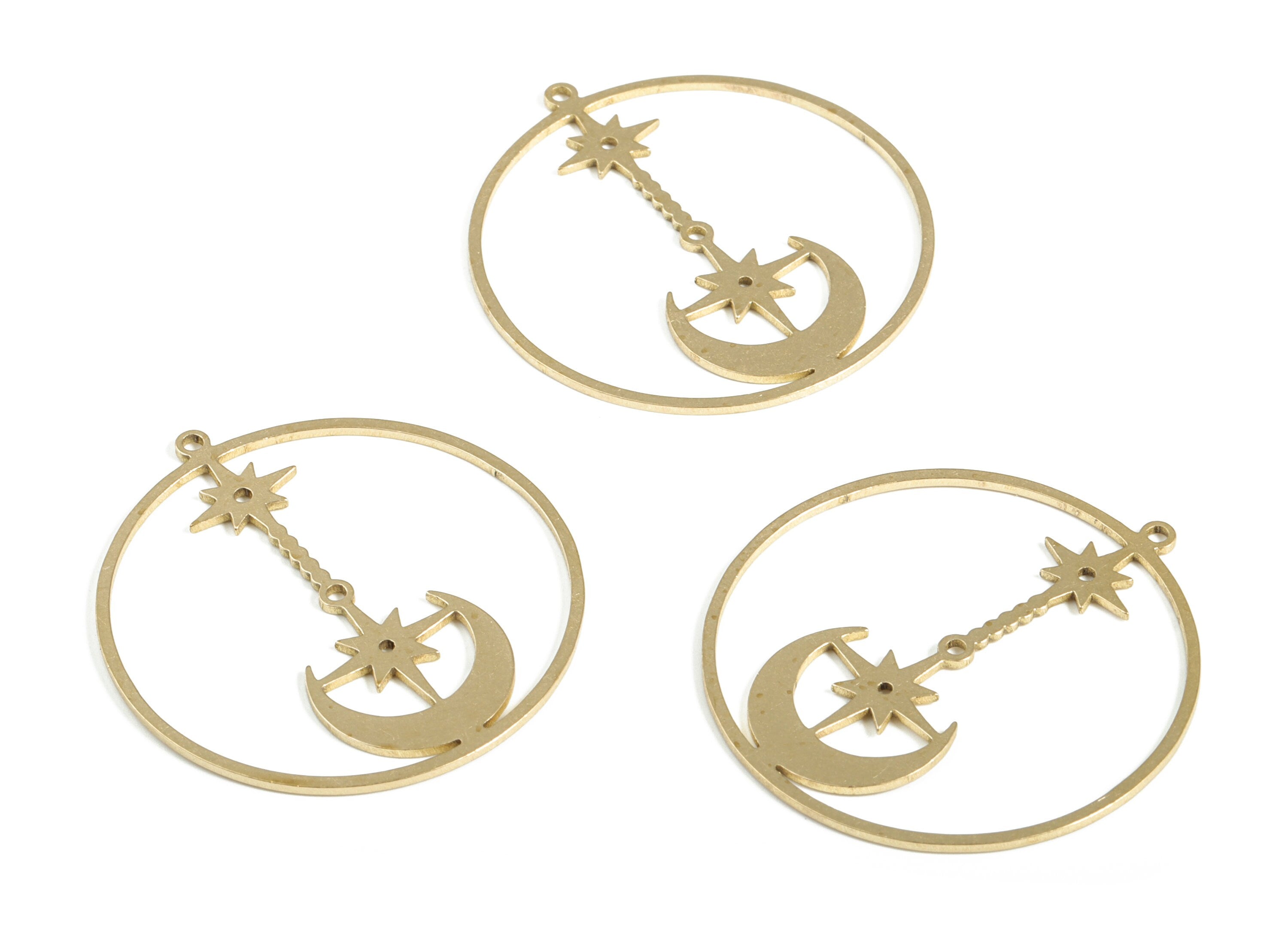 Raw Brass Moon Star Earring - Brass Circle Pendant - Brass Pendant -Earring Findings - Jewelry Making Supplies - 34.22x31.84x0.79mm - PP4157 - DOMEDBAZAAR