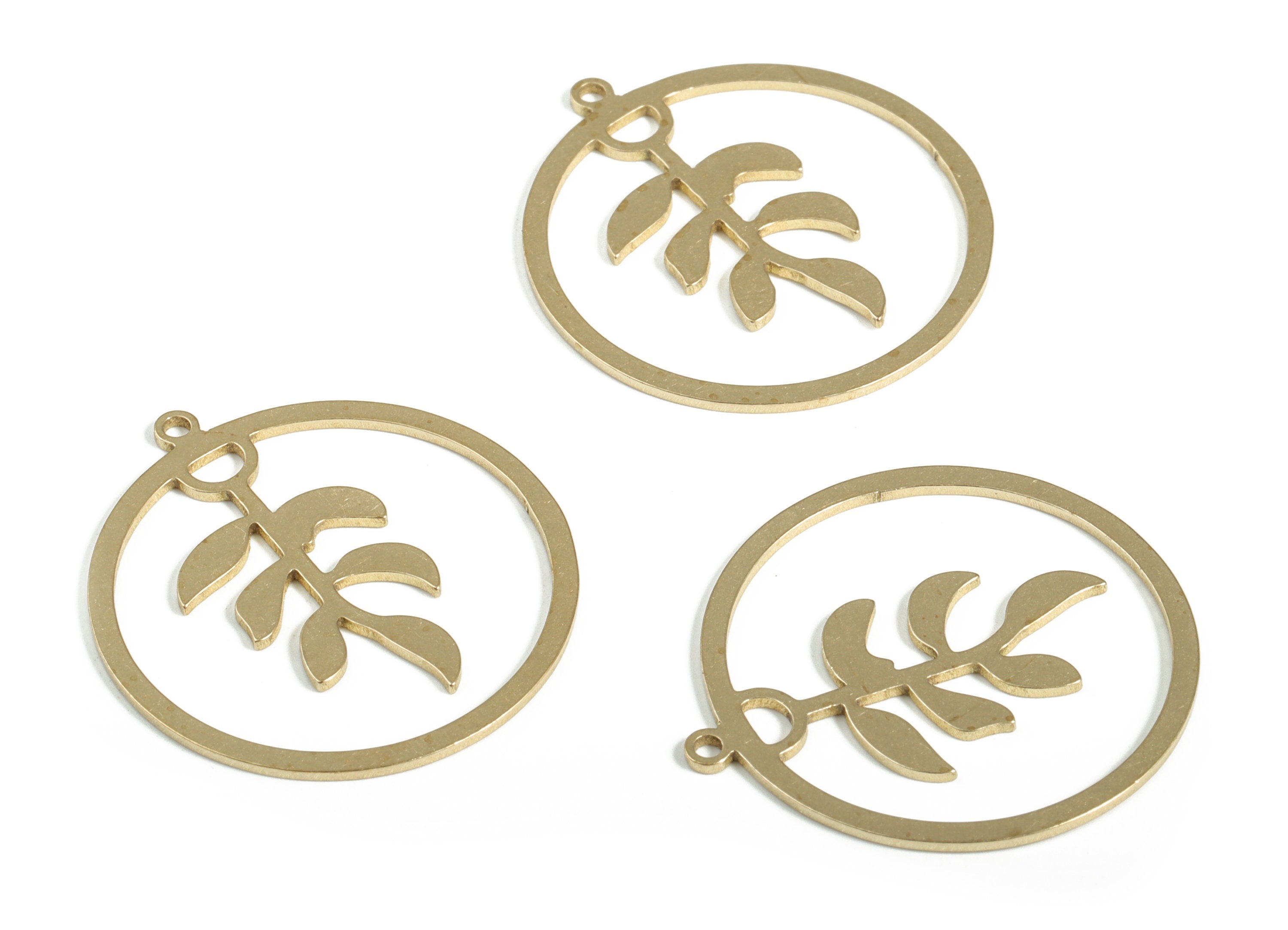 Brass Round Earring Charms – Raw Brass Leaf Hoop Earrings - Brass Leaf Pendants – Jewelry Making Supplies - 27x25.08x0.88mm - PP4158 - DOMEDBAZAAR