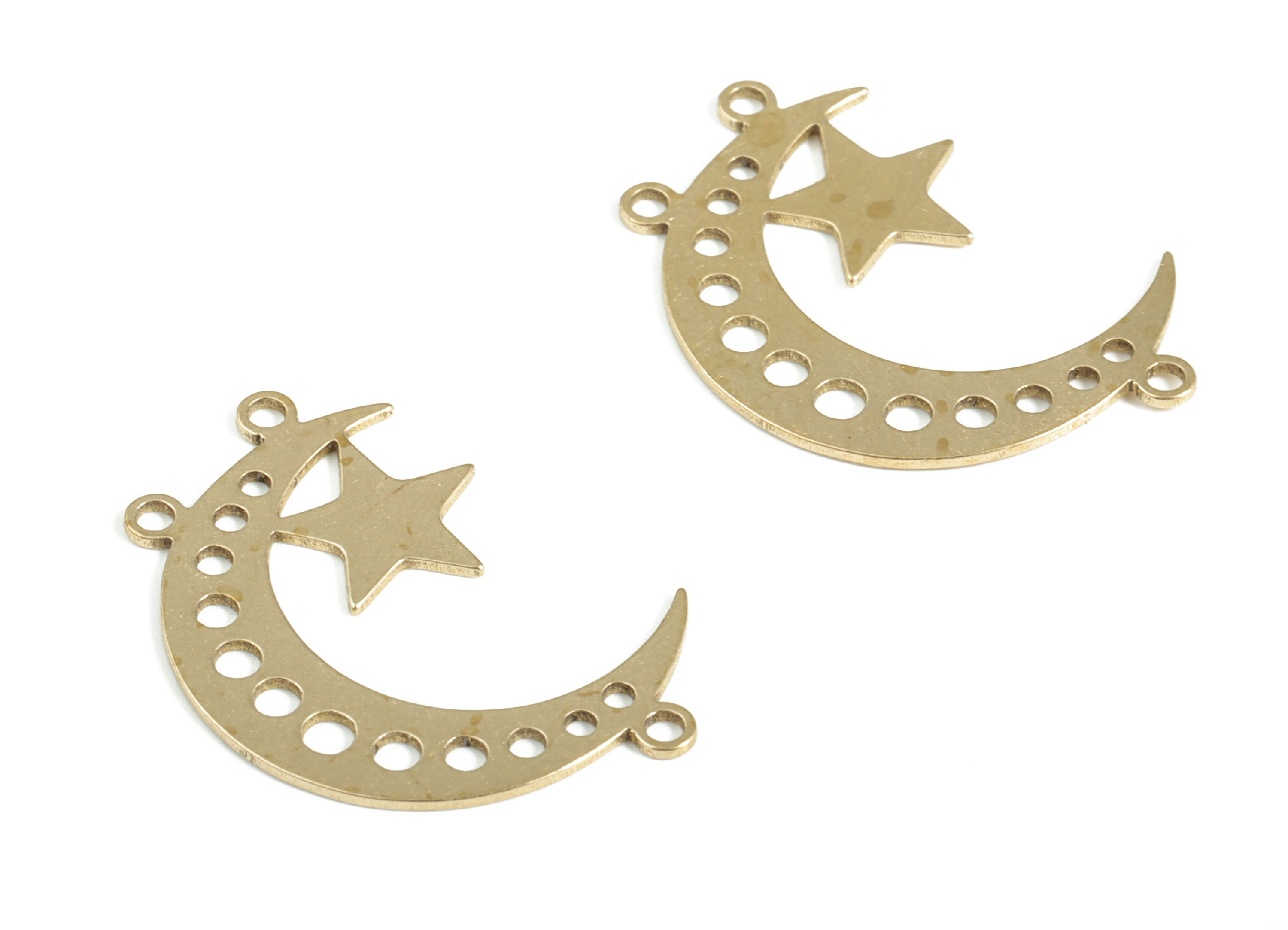 Brass Moon Star Charms - Raw Brass Crescent Moon Pendant Charm - Earring Findings – Jewelry Making Supplies - 23.81x16.52x0.57mm - PP4159 - DOMEDBAZAAR