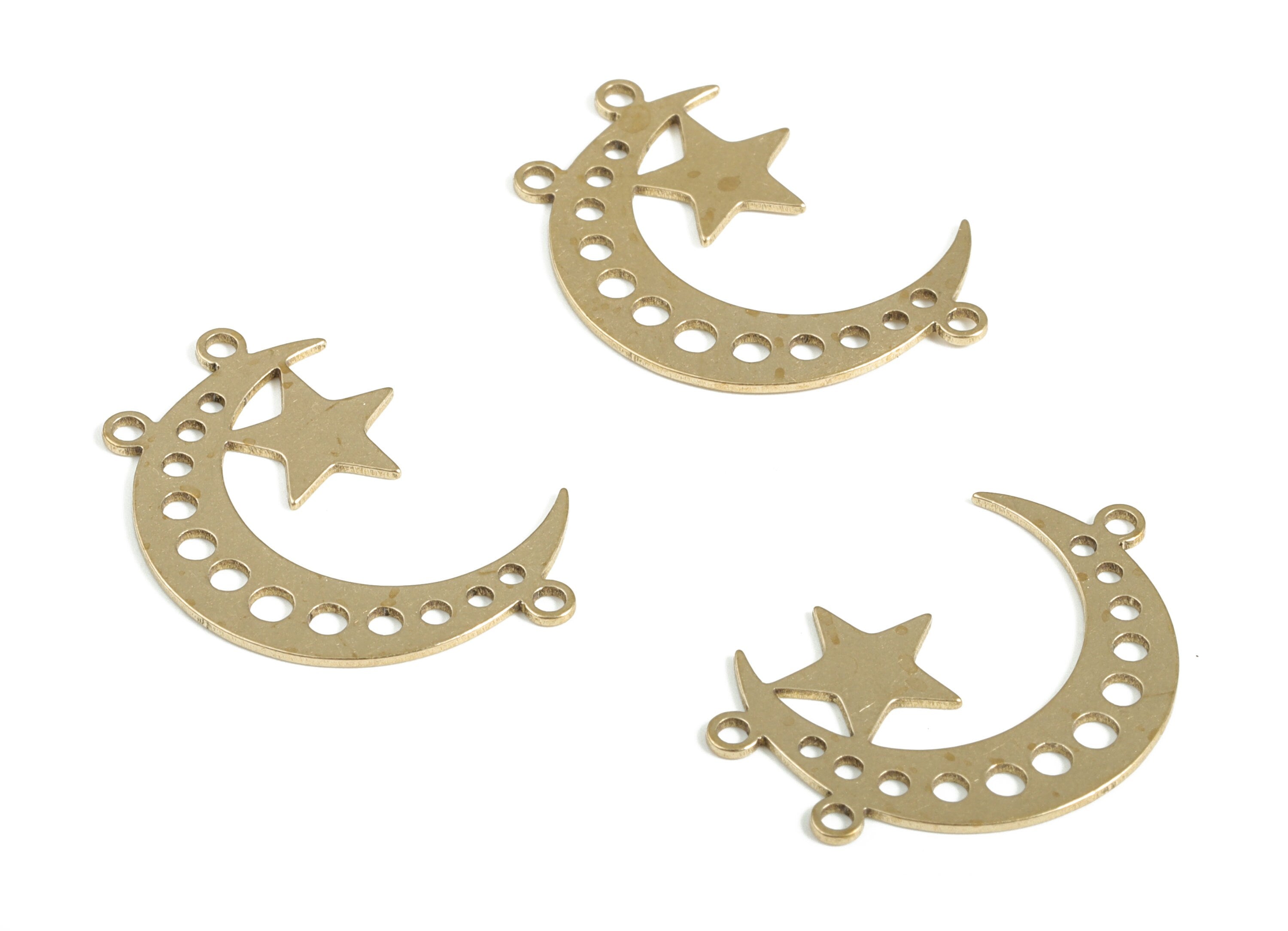 Brass Moon Star Charms - Raw Brass Crescent Moon Pendant Charm - Earring Findings – Jewelry Making Supplies - 23.81x16.52x0.57mm - PP4159 - DOMEDBAZAAR