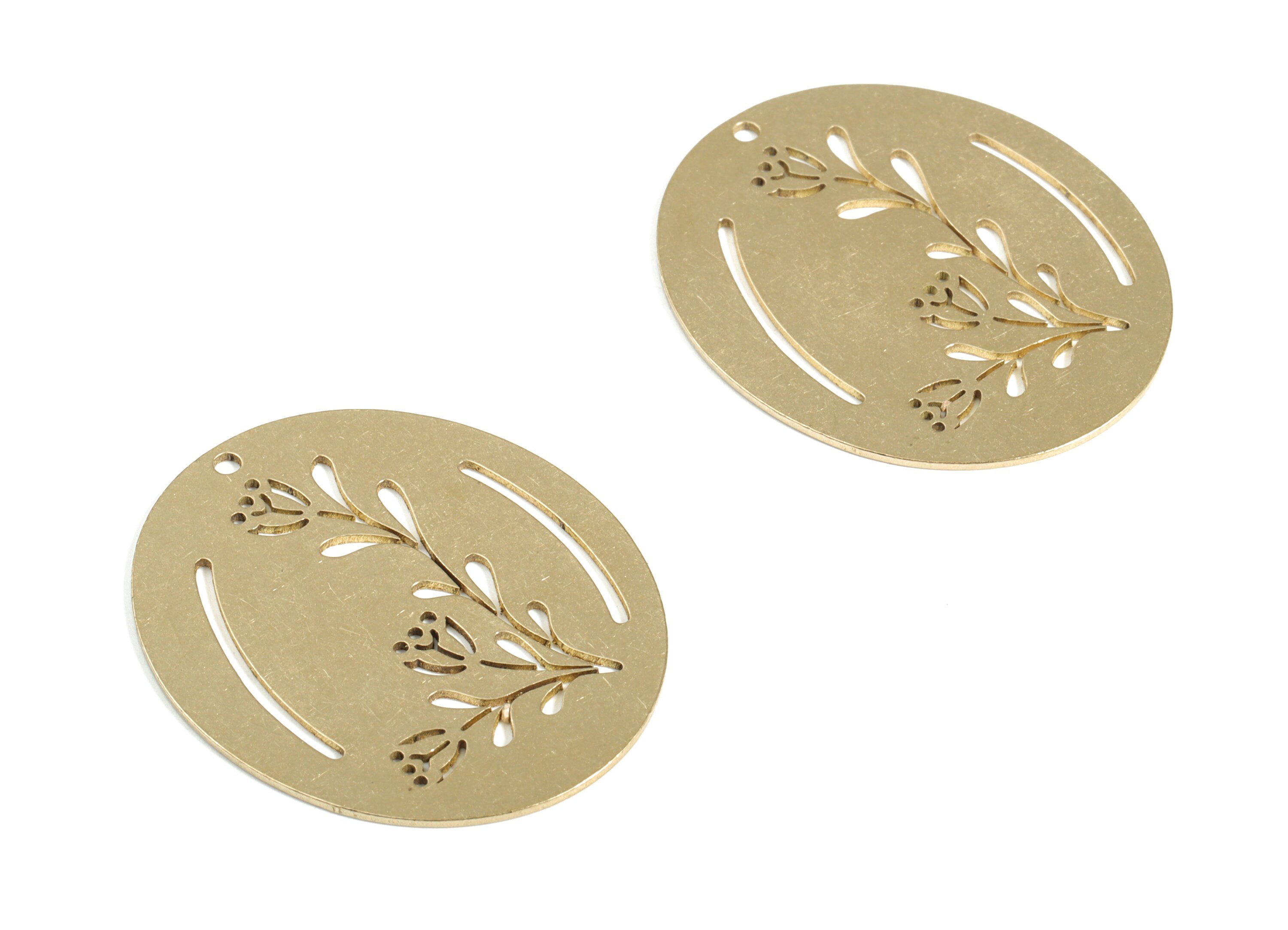 Brass Round Pendant Charms - Raw Brass Flower Earring Charms Circle Earring Findings - Jewelry Making Supplies -33.84x28.23x0.67mm - PP4162 - DOMEDBAZAAR