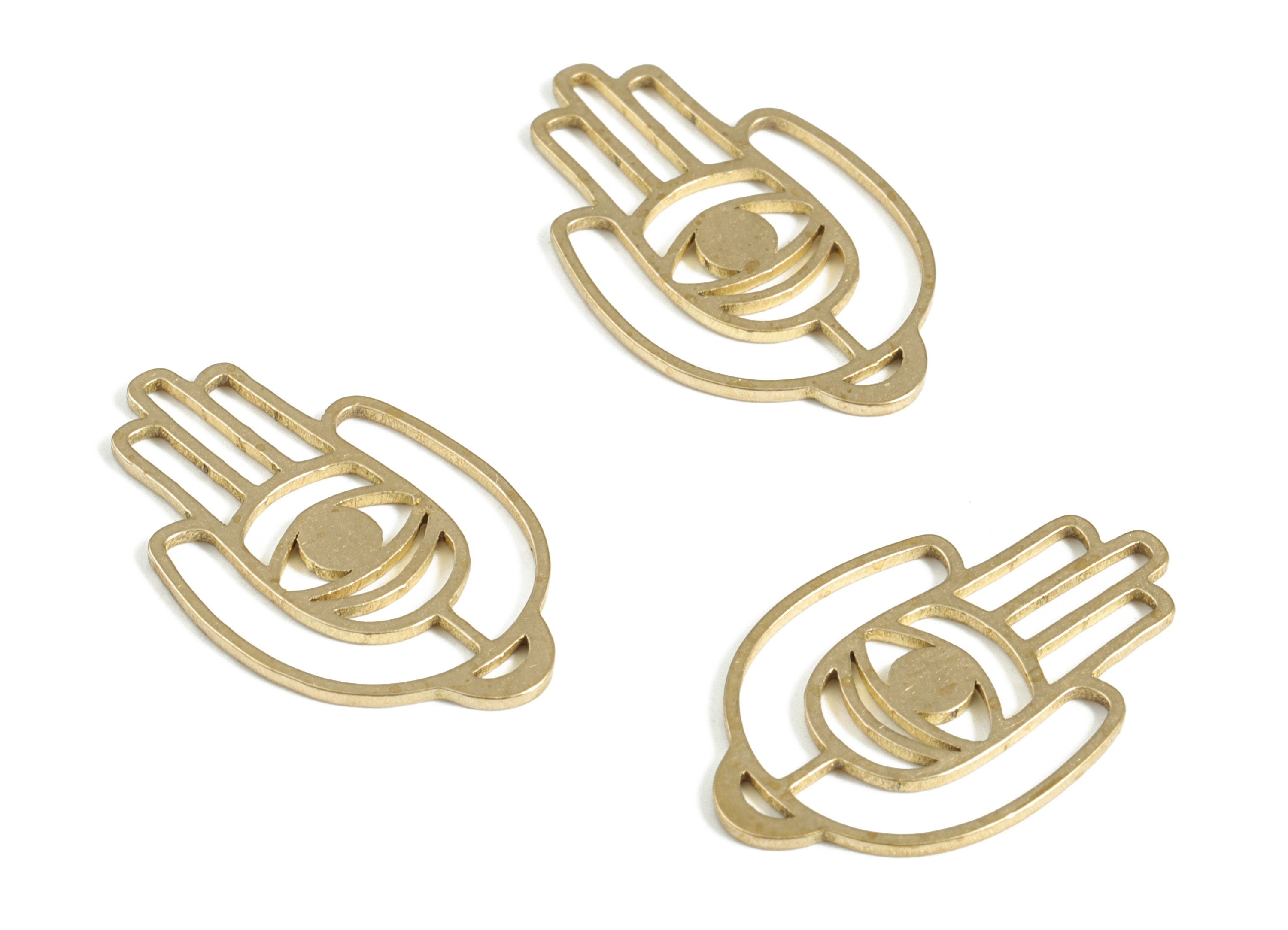 Brass Hamsa Hand Charm - Raw Brass Hamsa Hand Pendant Charm – Hamsa Hand Earring Charms – Jewelry Making Supplies -21.8x13.41x0.8mm - PP4166 - DOMEDBAZAAR