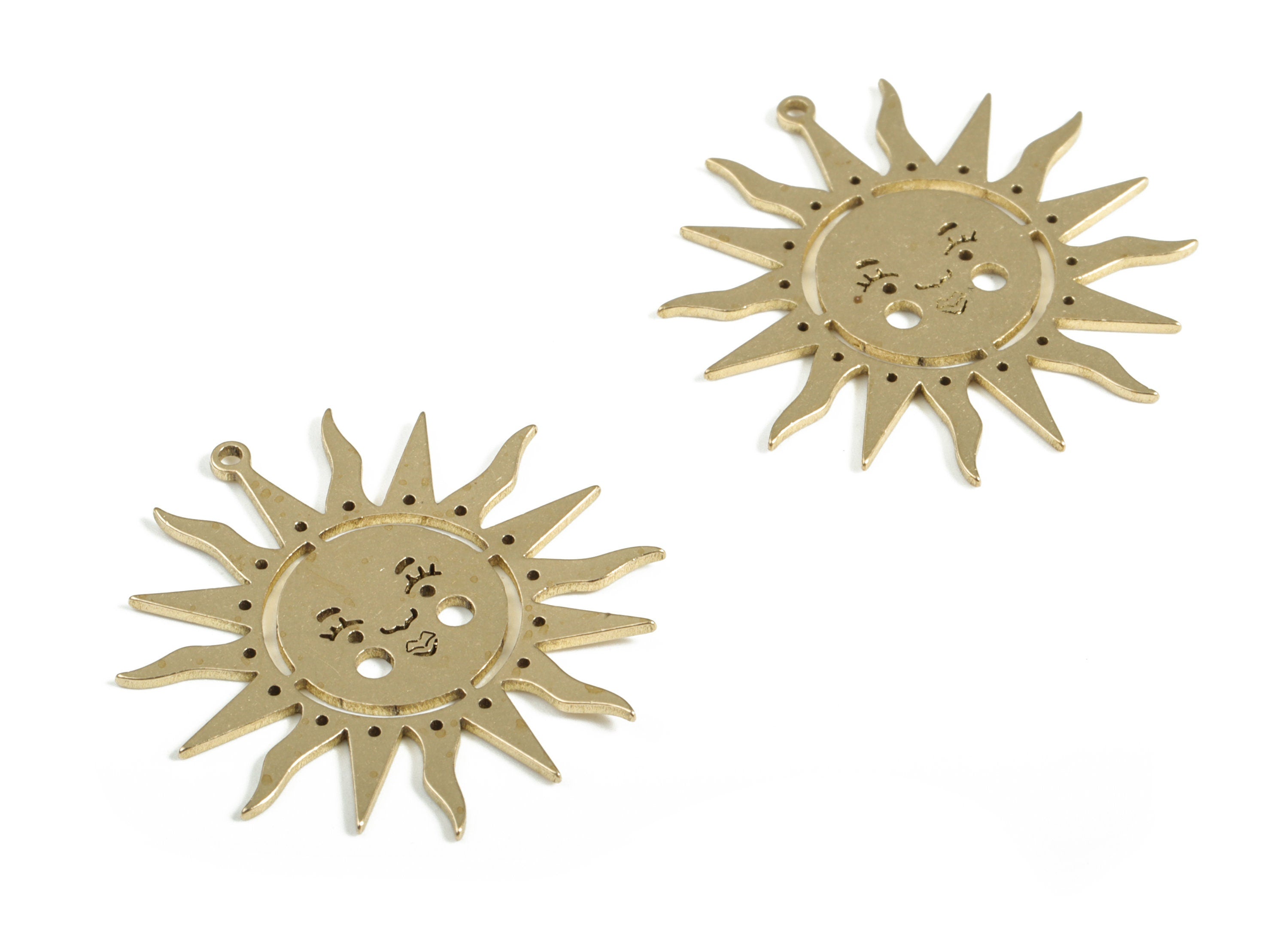 Brass Sun Shape Pendant Charm - Raw Brass Sun Earring Charms - Panda Face Charm - Jewelry Making Supplies - 23.95x23.55x0.71mm - PP4170 - DOMEDBAZAAR