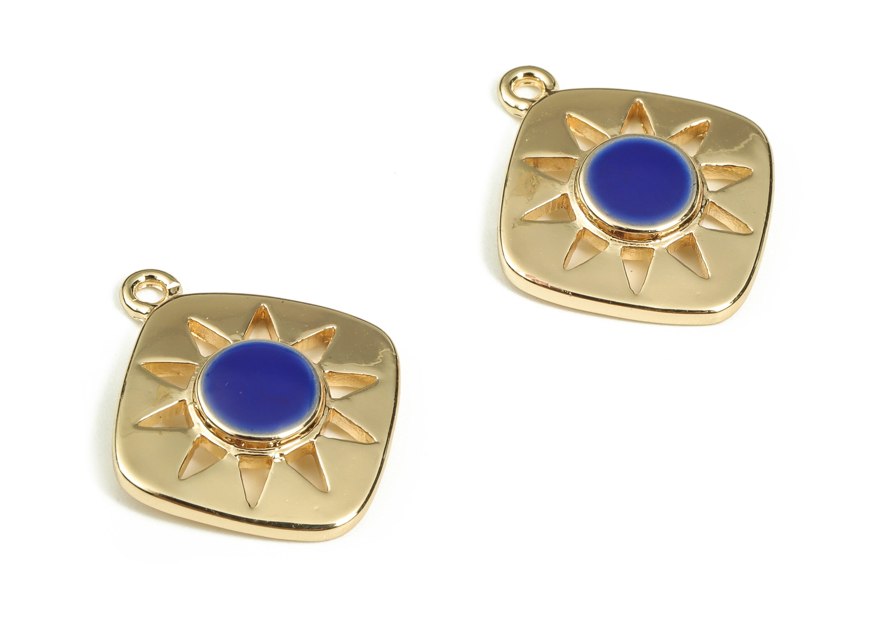Brass Square Earring Charms - Gold Sun Pendant Charm - Enamel Charms - 18K Gold Plated Brass - Jewelry Supplies -16.5x14.2x2.6mm- RGP3528A - DOMEDBAZAAR