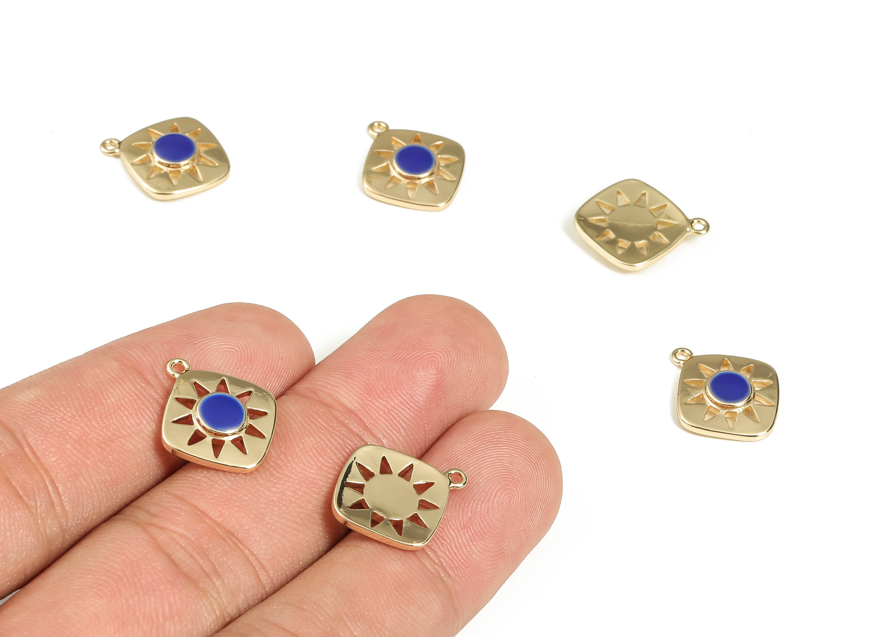 Brass Square Earring Charms - Gold Sun Pendant Charm - Enamel Charms - 18K Gold Plated Brass - Jewelry Supplies -16.5x14.2x2.6mm- RGP3528A - DOMEDBAZAAR