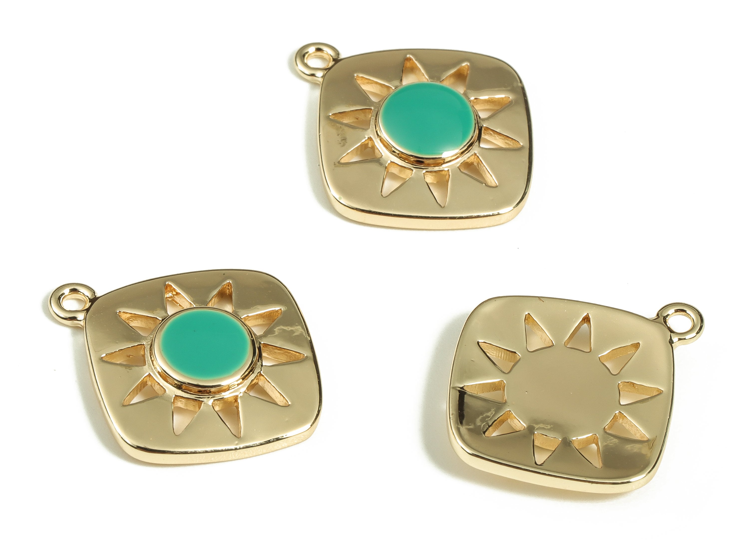 Brass Square Earring Charms - Gold Sun Pendant Charm - Enamel Charms - 18K Gold Plated Brass - Jewelry Supplies -16.5x14.2x2.6mm- RGP3528F - DOMEDBAZAAR