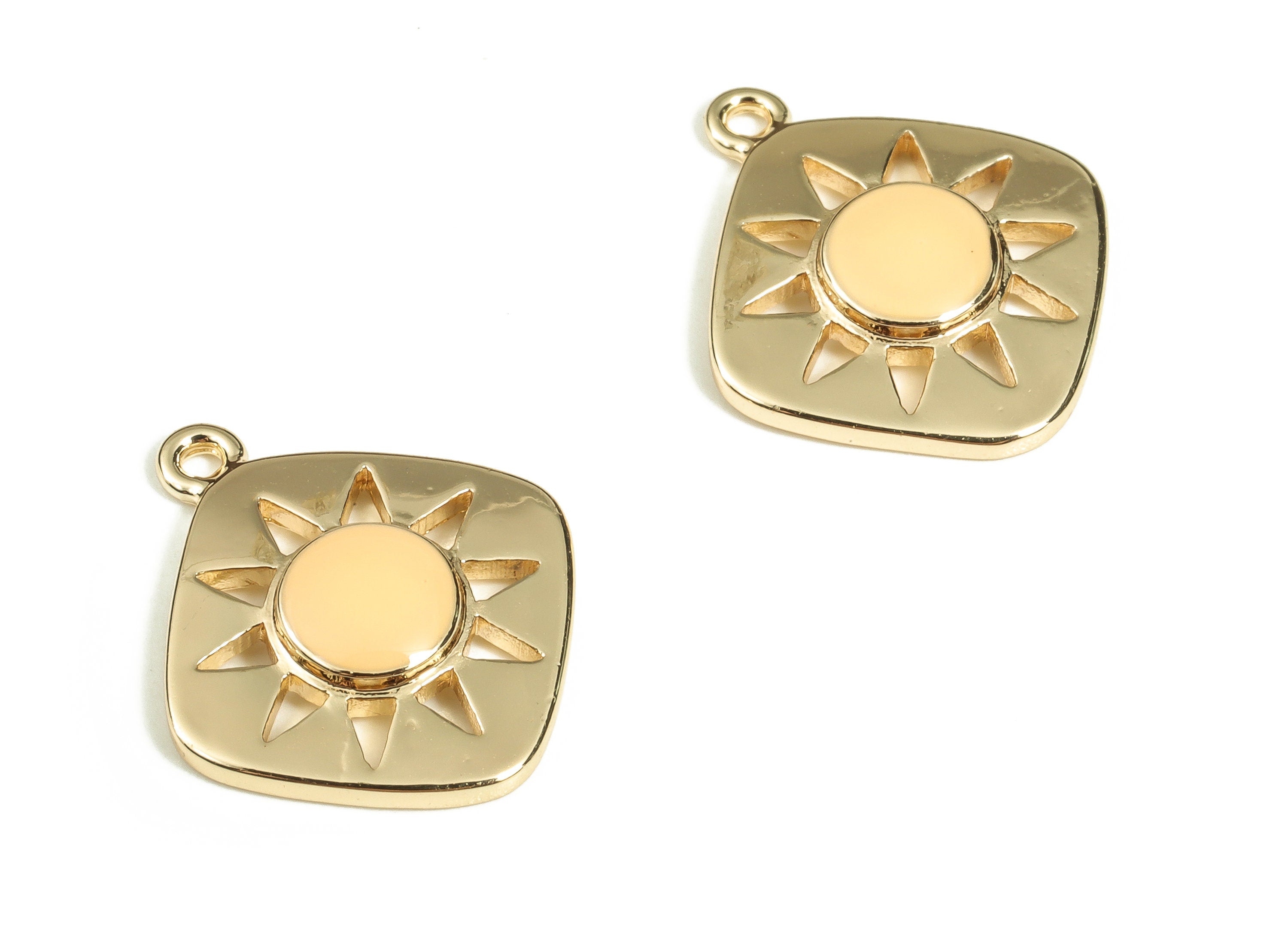 Brass Square Earring Charms - Gold Sun Pendant charm - Enamel Charms - 18K Gold Plated Brass - Jewelry Supplies -16.5x14.2x2.6mm- RGP3528J - DOMEDBAZAAR