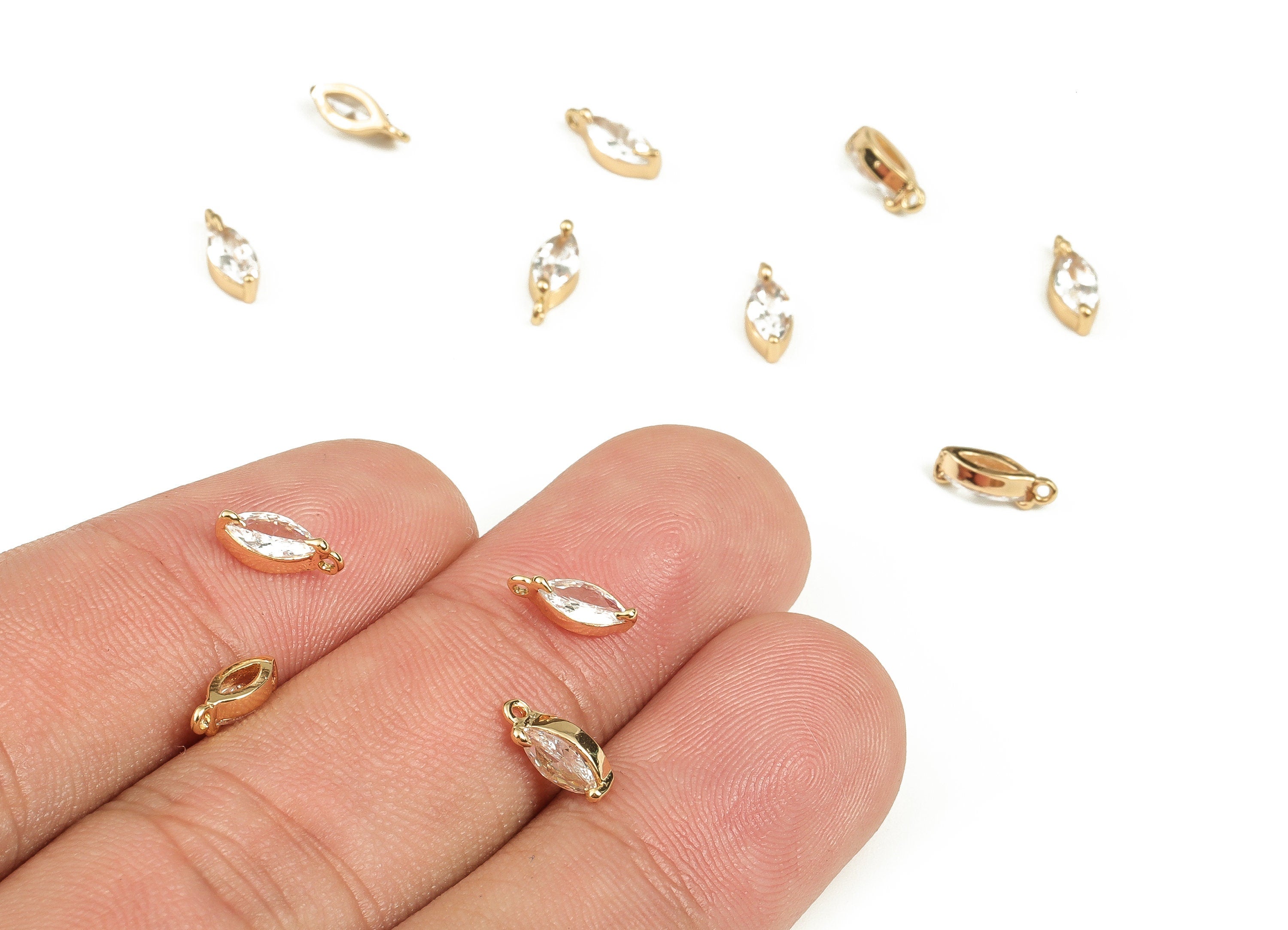 Brass Drop Earring Charms With Zircons - Gold Drop Pendant - 18K Real Gold Plated Brass - Jewelry Supplies - 8.45x3.3x2.72mm - RGP3459 - DOMEDBAZAAR