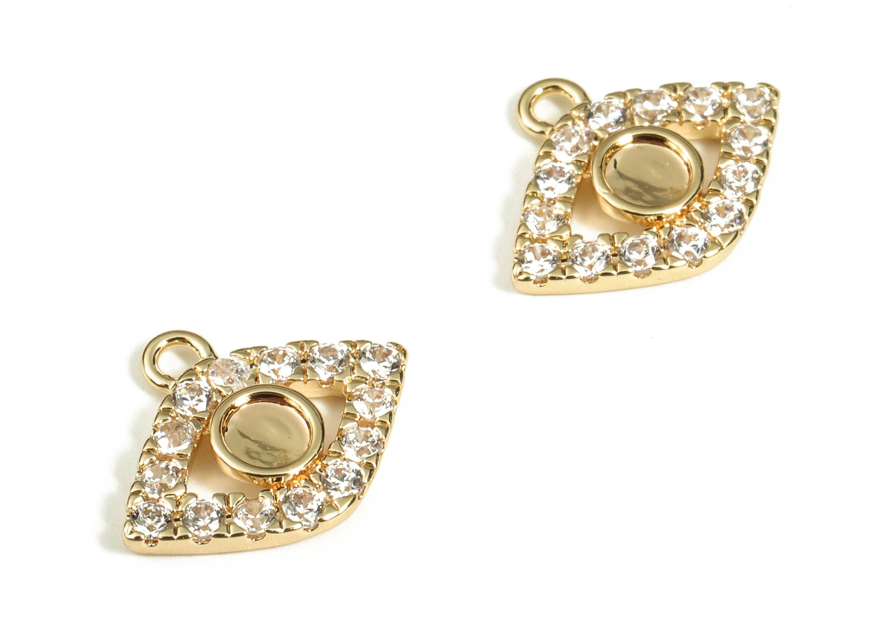 Brass Eye Earring Charms With Zircons - Gold Eye Pendant - 18K Real Gold Plated Brass - Jewelry Making Supplies - 10.16x12.6x2mm - RGP3476 - DOMEDBAZAAR