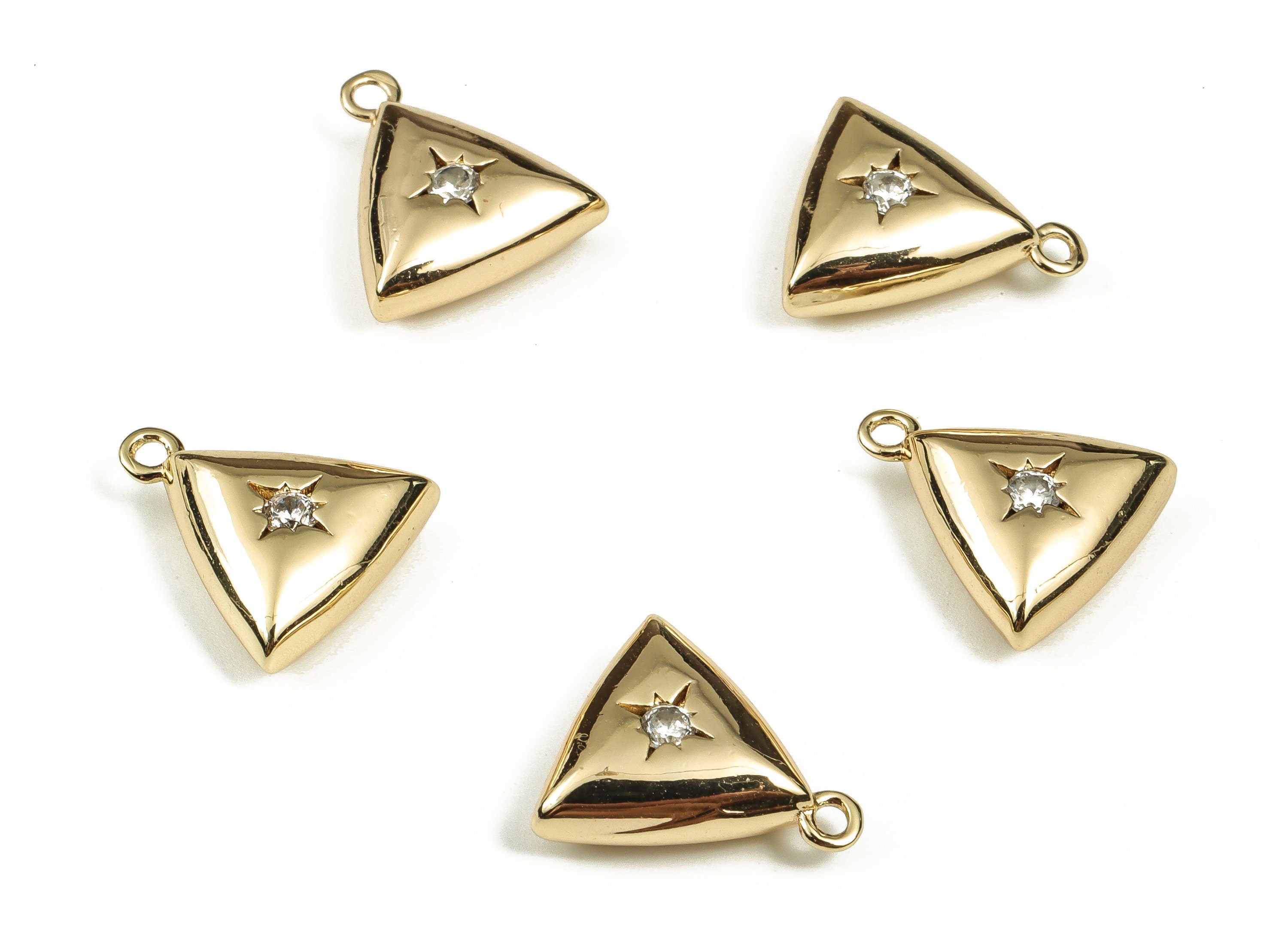 Brass Triangle Earring Charms With Zircons - Gold Star Pendant - 18K Real Gold Plated Brass - Jewelry Supplies - 13.82x12.54x4.9mm - RGP3554 - DOMEDBAZAAR