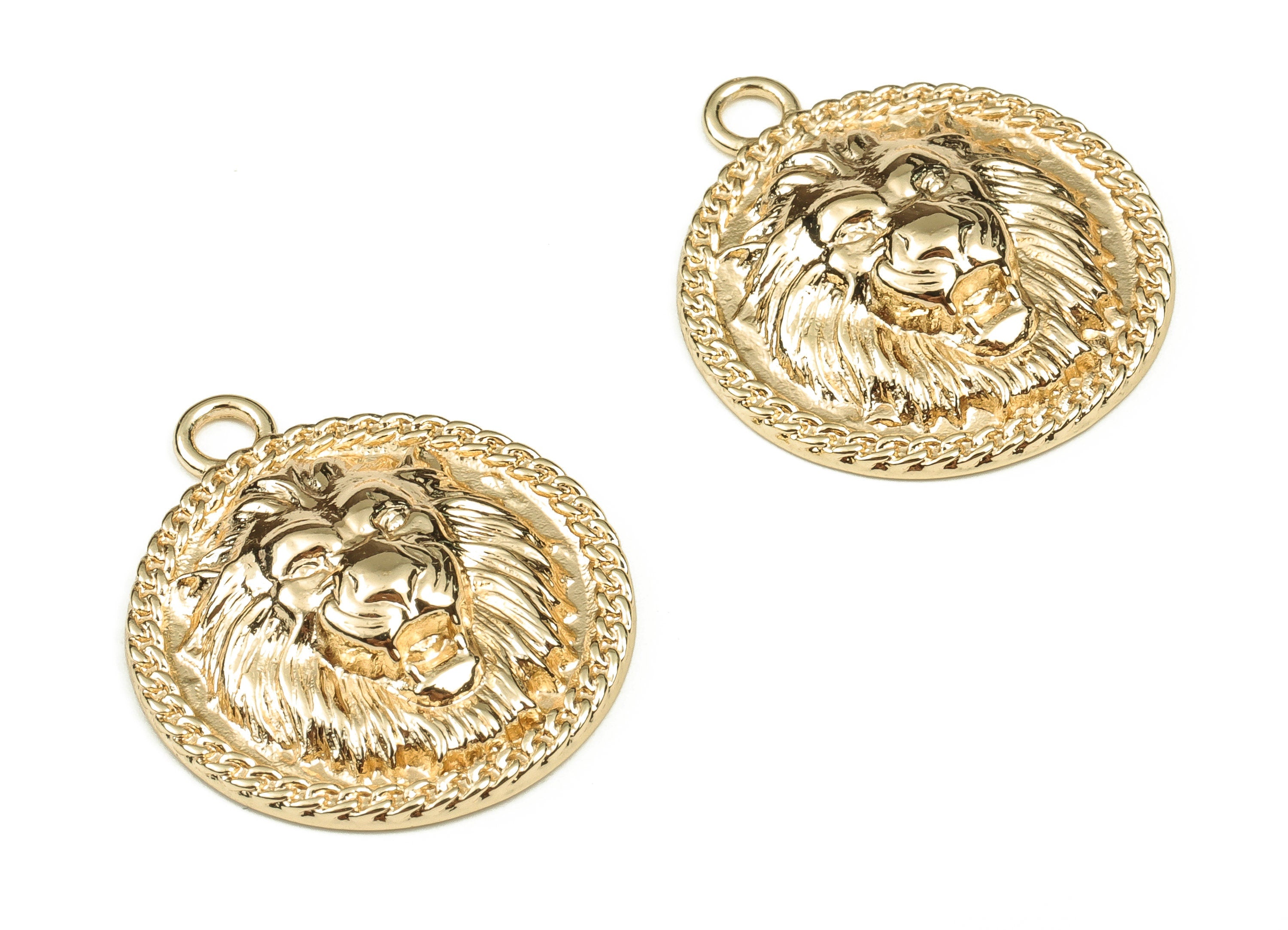 18K Gold Plated Lion Head Metal Charm Loose Beads - Lion Bracelet Charm – Earring Charm – Jewelry Supplies - 22.84x19.72x4.7mm - RGP3422 - DOMEDBAZAAR