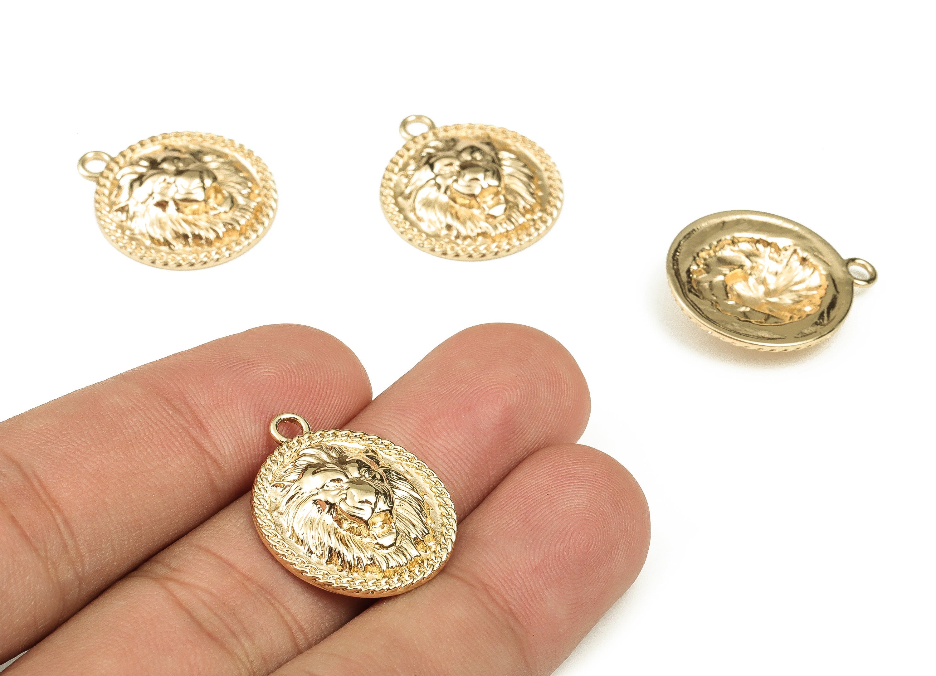 18K Gold Plated Lion Head Metal Charm Loose Beads - Lion Bracelet Charm – Earring Charm – Jewelry Supplies - 22.84x19.72x4.7mm - RGP3422 - DOMEDBAZAAR