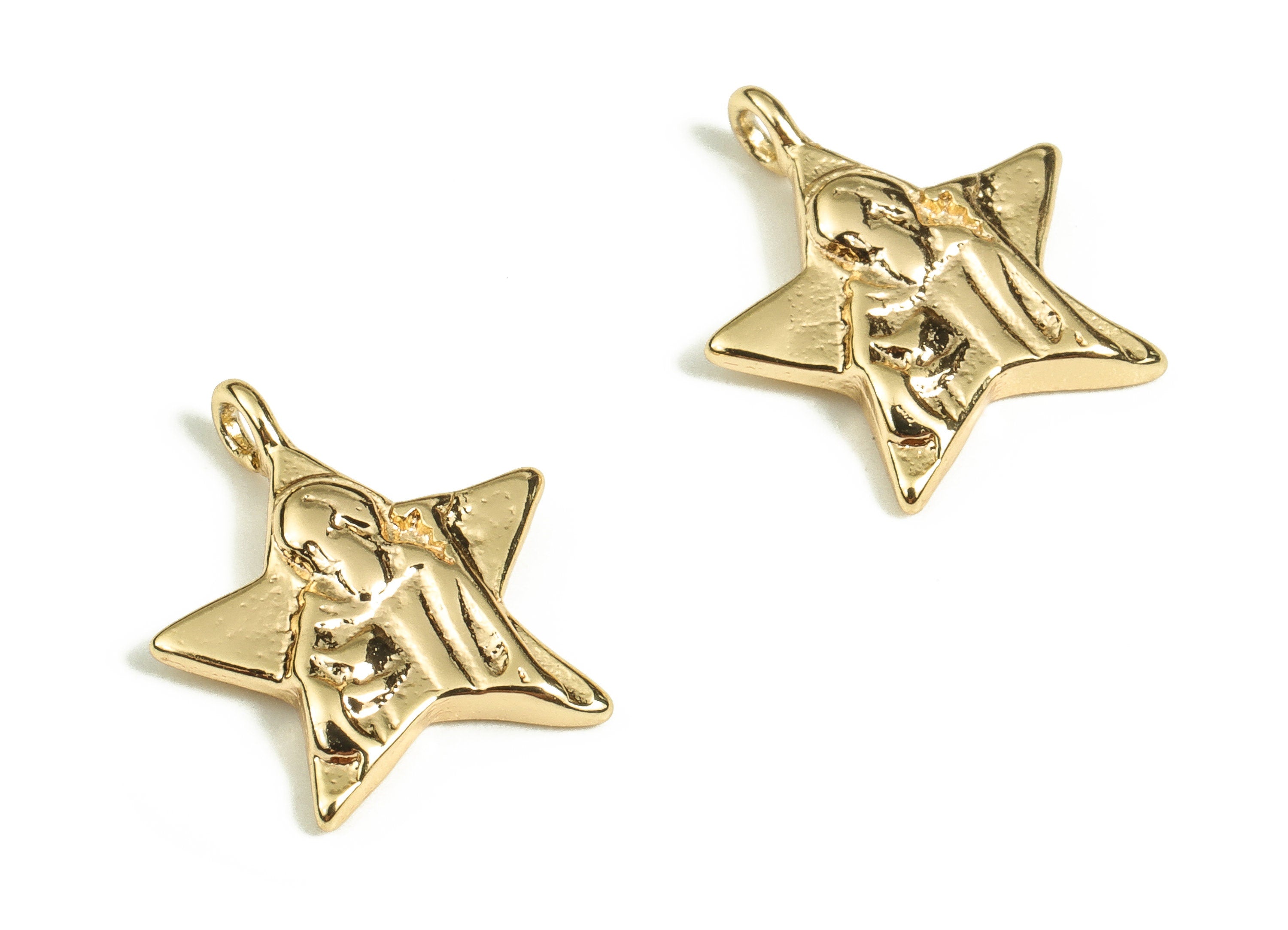 Brass Star Earring Charms - Gold Child Pendant - 18K Real Gold Plated Brass - Jewelry Making Supplies - 14.65x12.98x2.09mm - RGP3563 - DOMEDBAZAAR