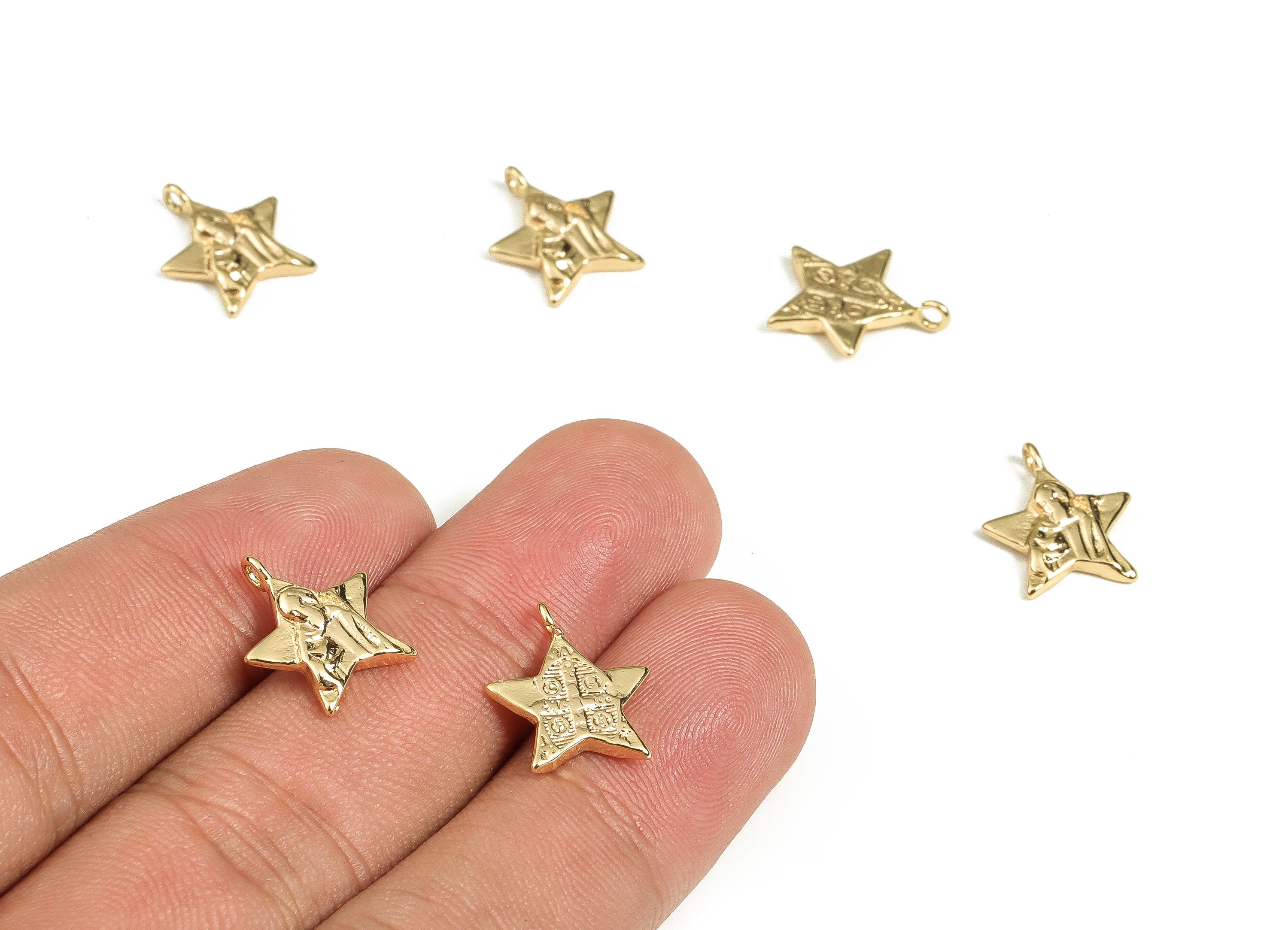 Brass Star Earring Charms - Gold Child Pendant - 18K Real Gold Plated Brass - Jewelry Making Supplies - 14.65x12.98x2.09mm - RGP3563 - DOMEDBAZAAR