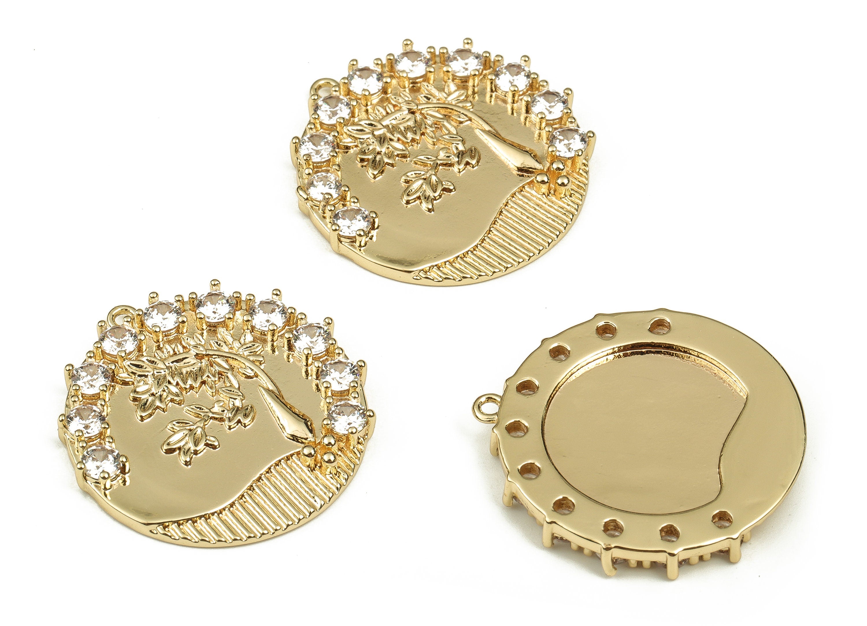 Brass Round Earrings Charm - Brass Tree Pendant Charms - 18K Real Gold Plated Brass - Jewelry Making Supplies -24.71x23.63x3.16mm- RGP3736 - DOMEDBAZAAR