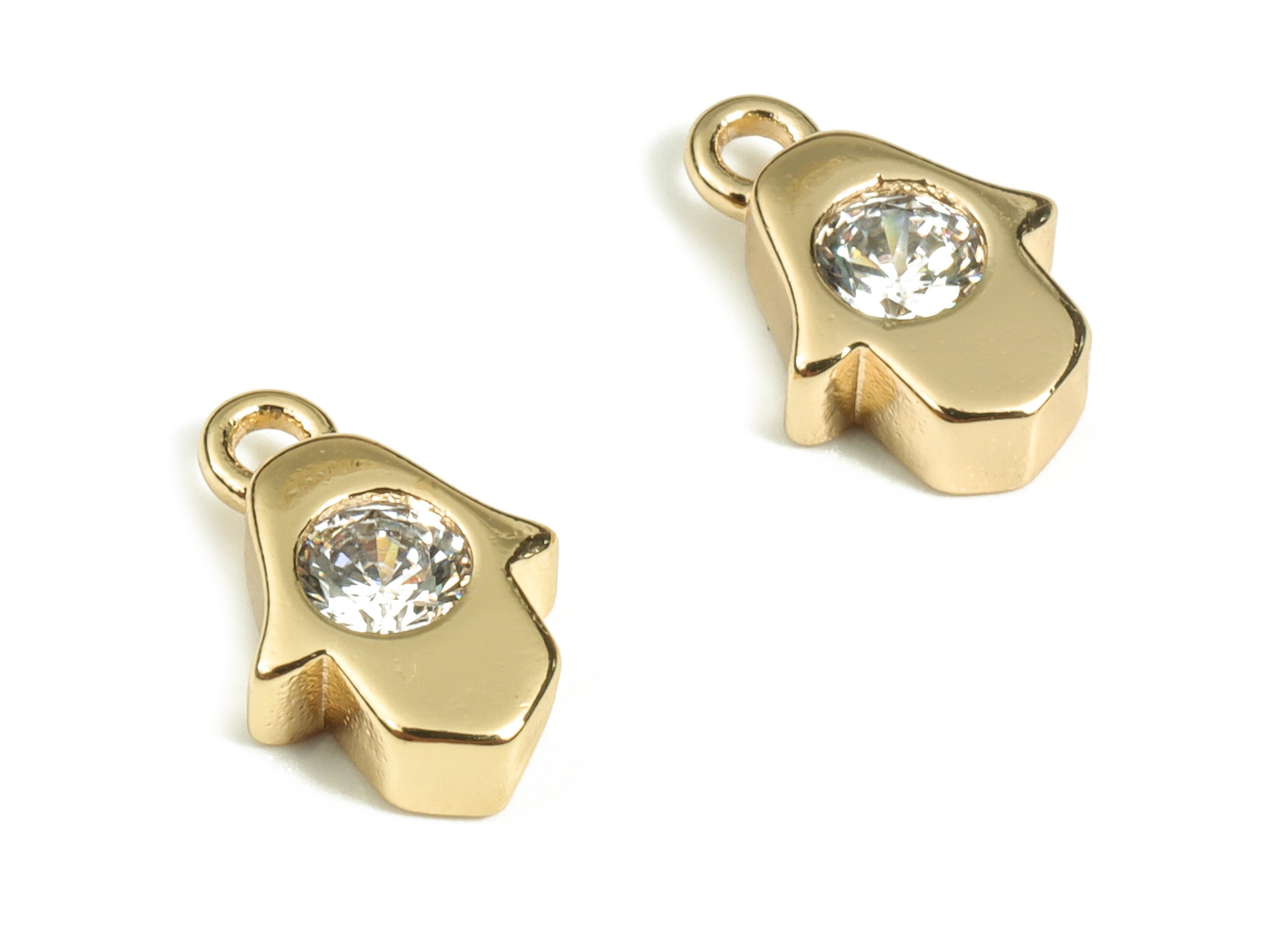 Brass Mini Drop Charms - CZ Pave Mini Charms - Cubic Zirconia Charms- 18k Real Gold Plated Brass - Jewelry Supplies -9x6.14x2.58mm- RGP3486 - DOMEDBAZAAR