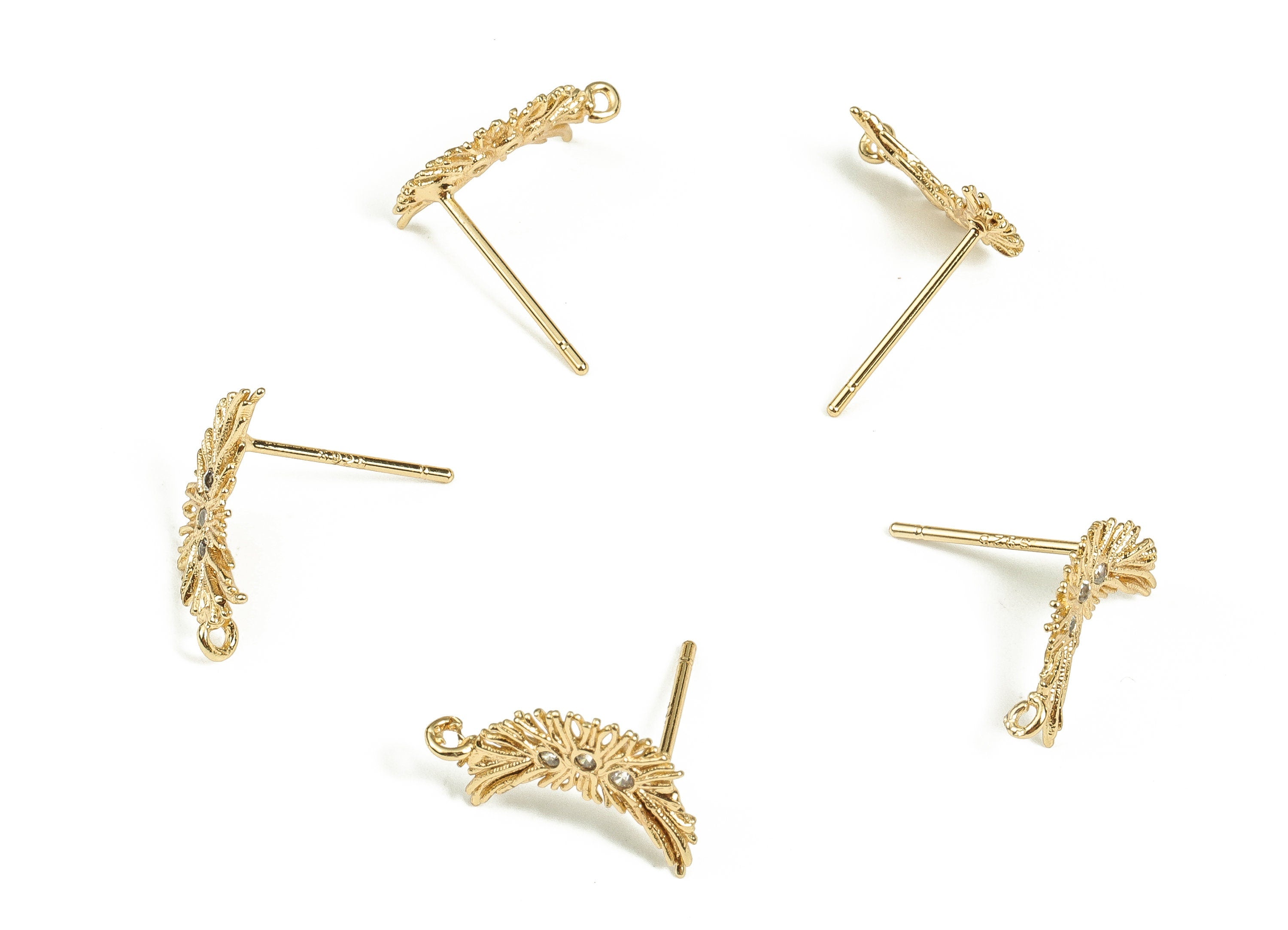 Brass Wing Earring Stud With Zircon - Gold Wing Earring Post - Brass Stud - 18K Real Gold Plated Brass – 14.5x8.6x1.15mm - RGP3462 - DOMEDBAZAAR