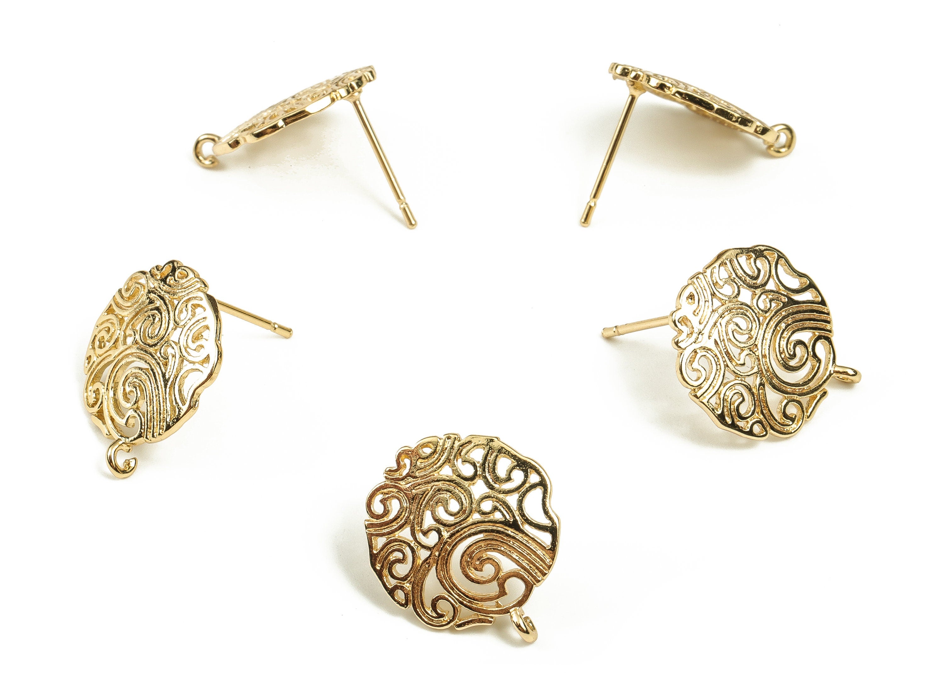 Brass Symbol Earring Post - GoldSymbol Earring Stud - 18K Real Gold Plated Brass - Stainless Steel Stud - 16.59x14.9x1.64mm - RGP3917 - DOMEDBAZAAR