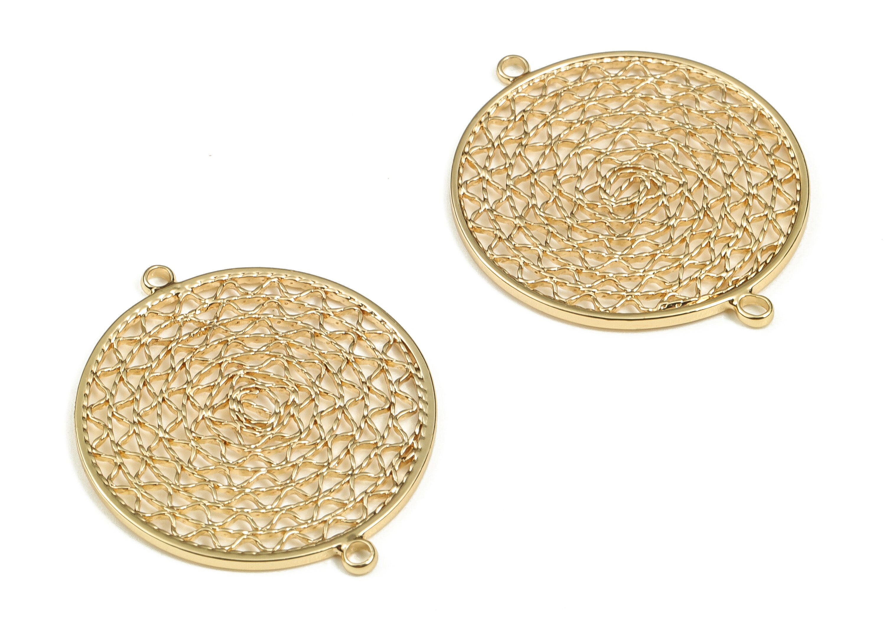 Brass Round Connector Charms - Gold  hollowed out Pendant -  18K Real Gold Plated Brass -  Jewelry Supplies  -  19.9x24.2x0.9mm - RGP3510 - DOMEDBAZAAR
