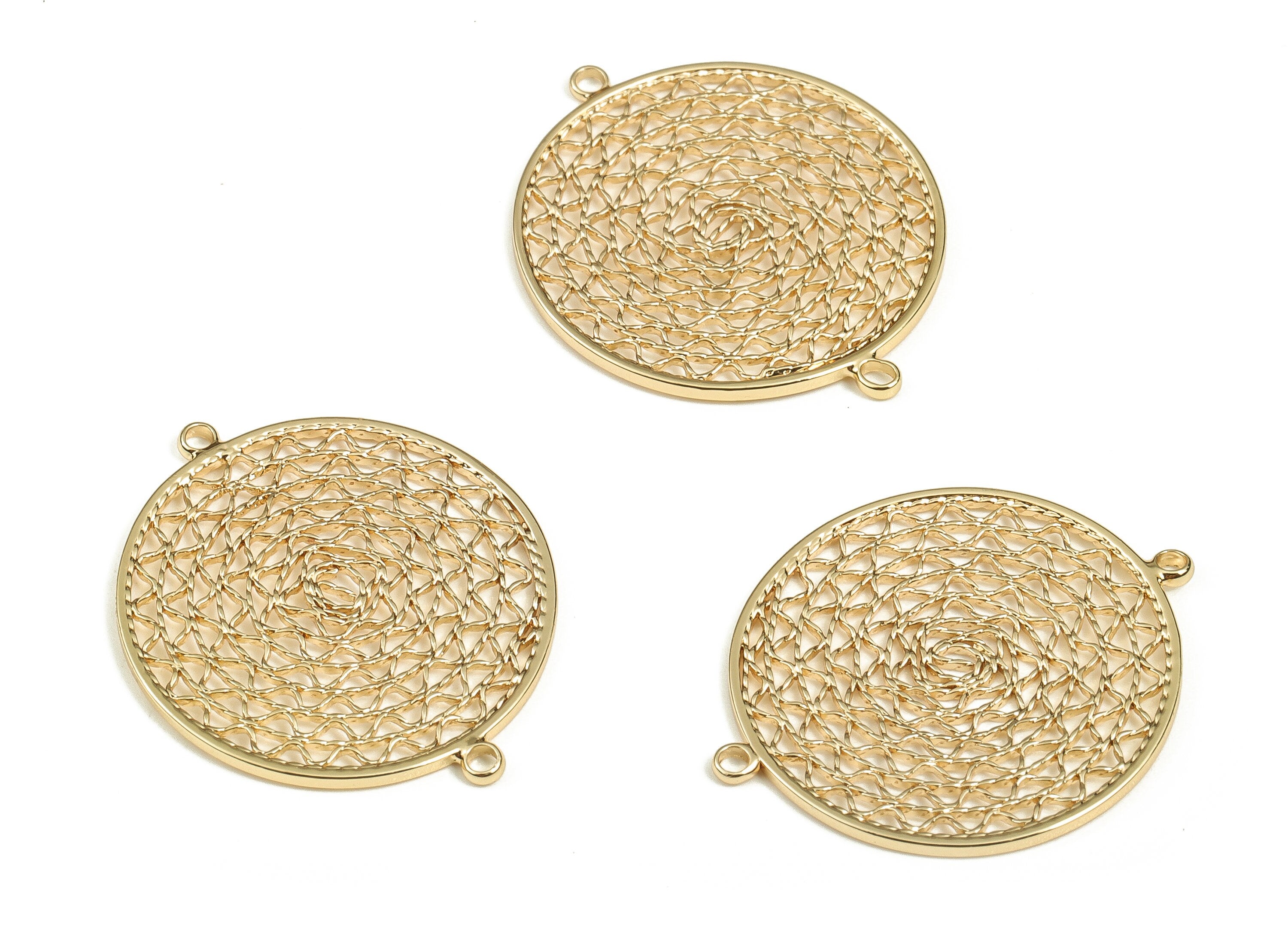 Brass Round Connector Charms - Gold  hollowed out Pendant -  18K Real Gold Plated Brass -  Jewelry Supplies  -  19.9x24.2x0.9mm - RGP3510 - DOMEDBAZAAR