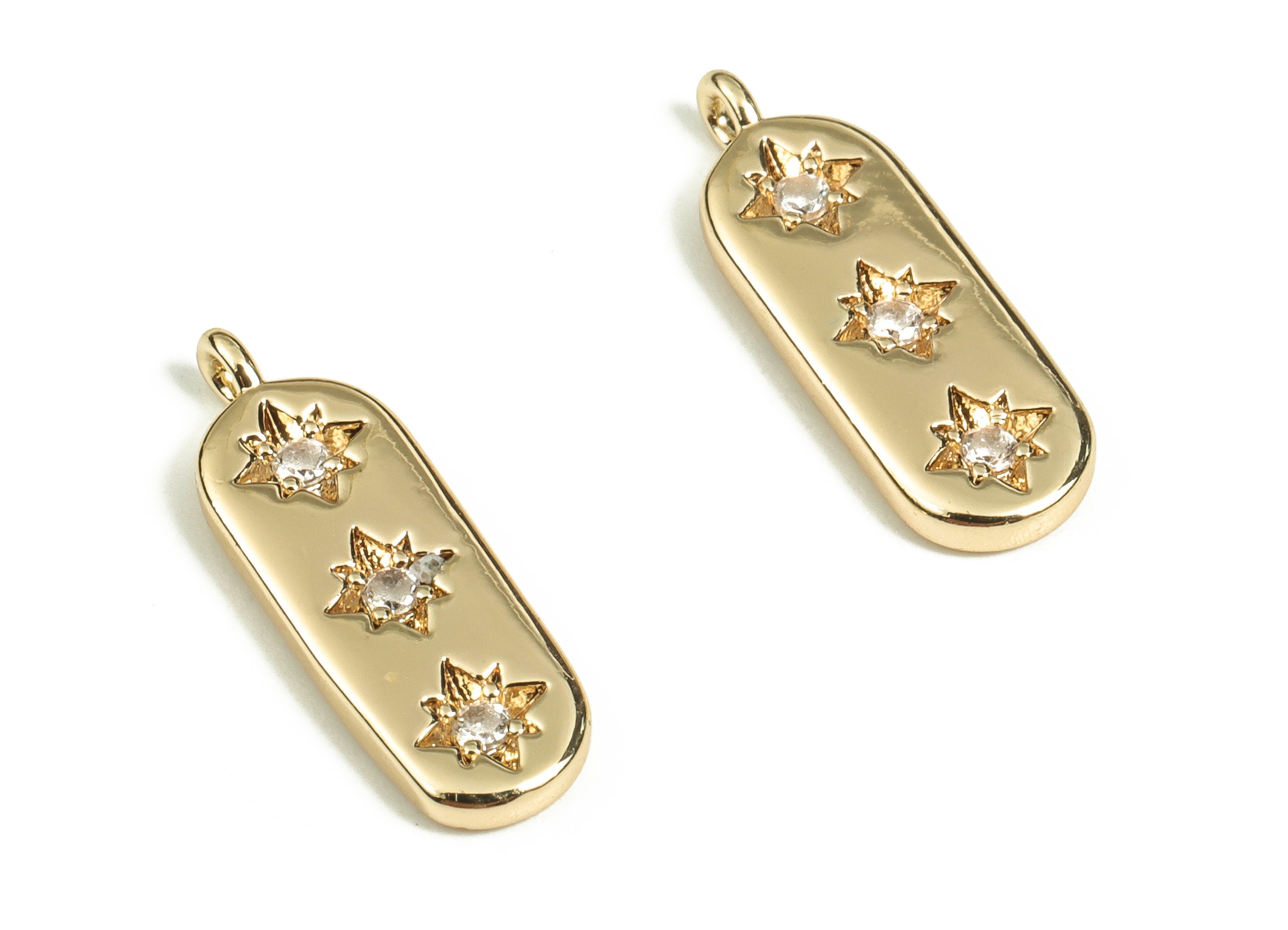 Brass Oval Earring Charms With Zircons - Gold Star Pendant - 18K Real Gold Plated Brass - Jewelry Supplies - 16.64x5.65x1.91mm - RGP3460 - DOMEDBAZAAR