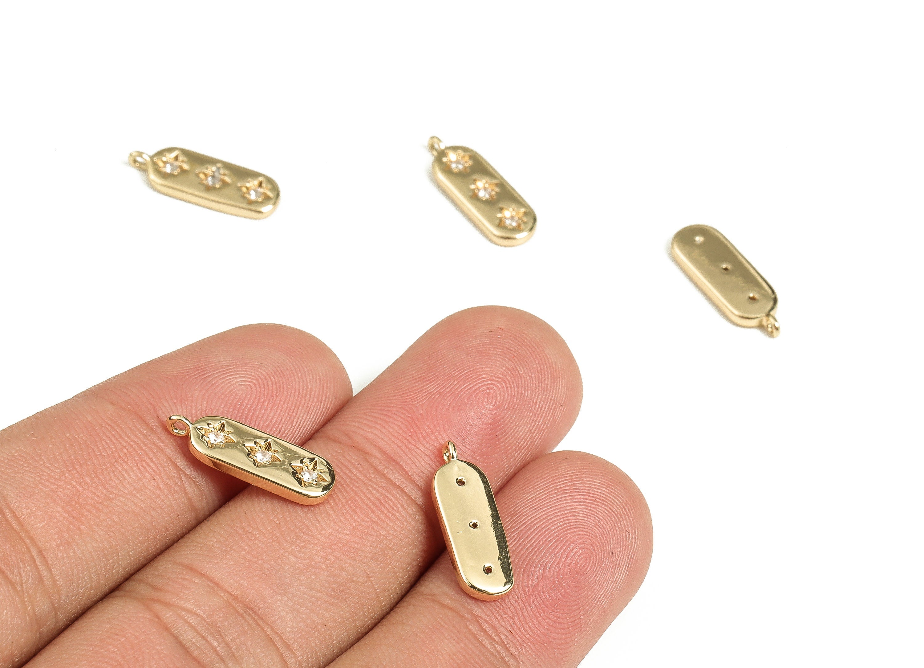 Brass Oval Earring Charms With Zircons - Gold Star Pendant - 18K Real Gold Plated Brass - Jewelry Supplies - 16.64x5.65x1.91mm - RGP3460 - DOMEDBAZAAR