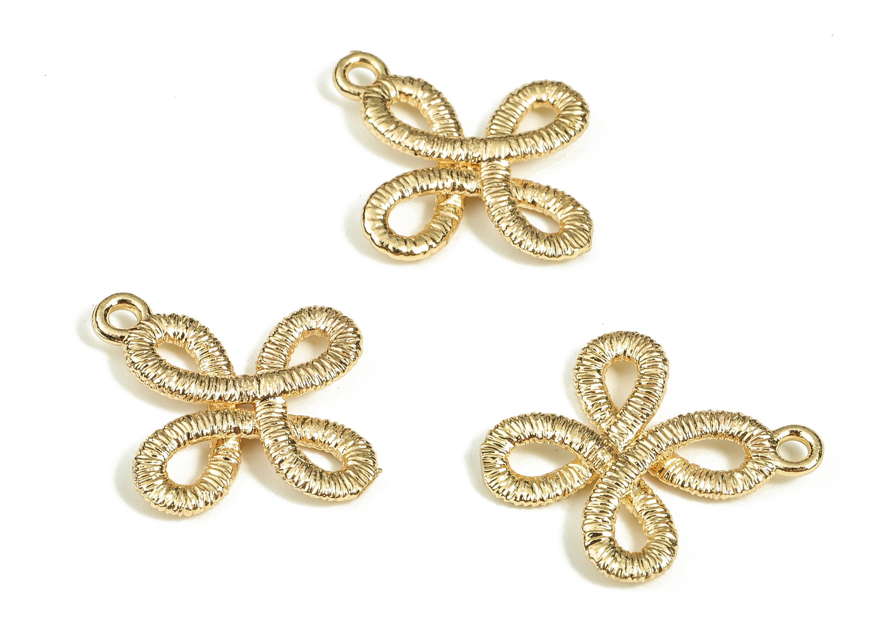 Brass Textured Knot Earring Charms - Gold Knot Pendant - 18K Real Gold Plated Brass - Jewelry Making Supplies - 20.67x18.14x2.51mm - RGP3722 - DOMEDBAZAAR