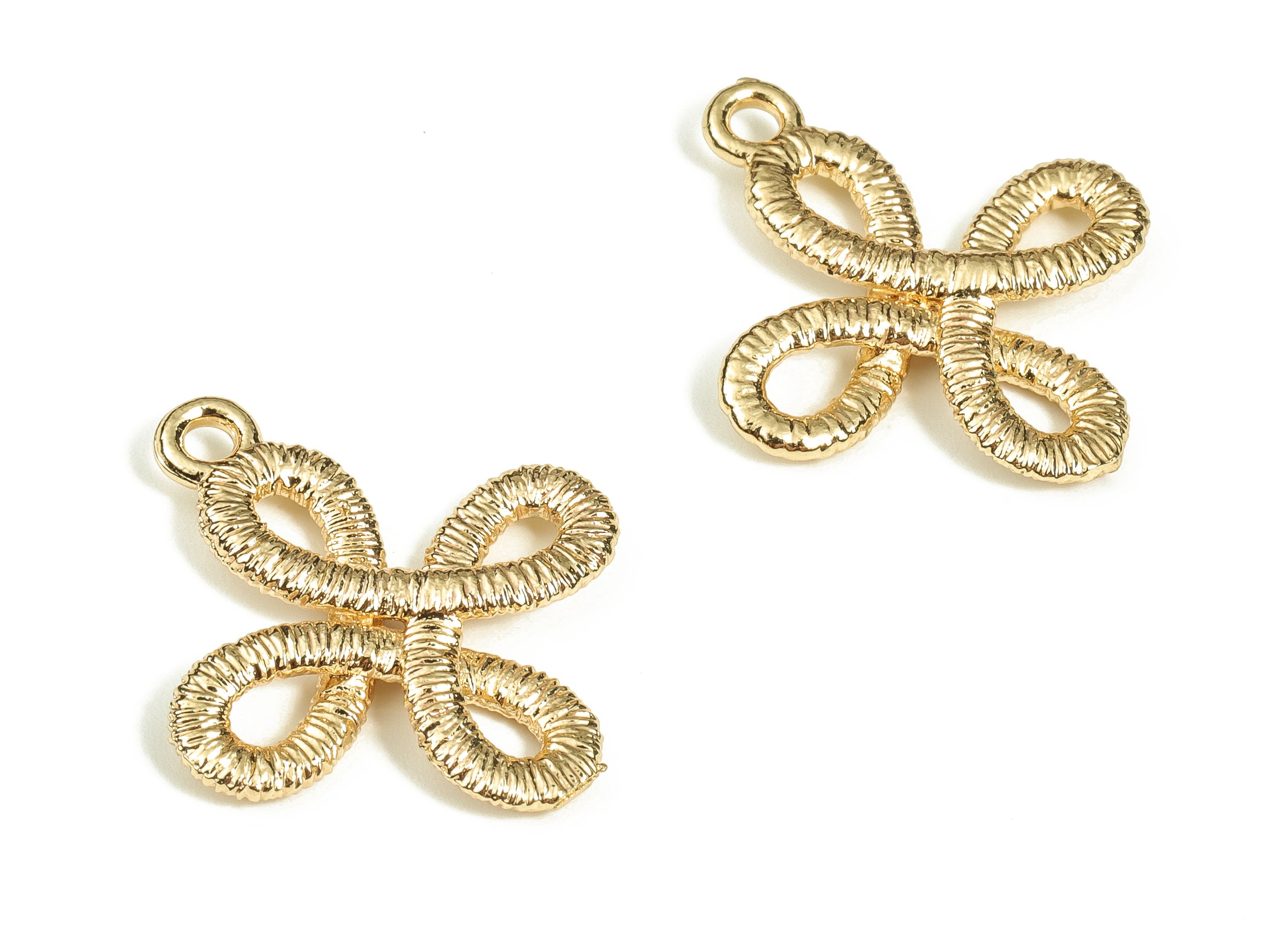Brass Textured Knot Earring Charms - Gold Knot Pendant - 18K Real Gold Plated Brass - Jewelry Making Supplies - 20.67x18.14x2.51mm - RGP3722 - DOMEDBAZAAR
