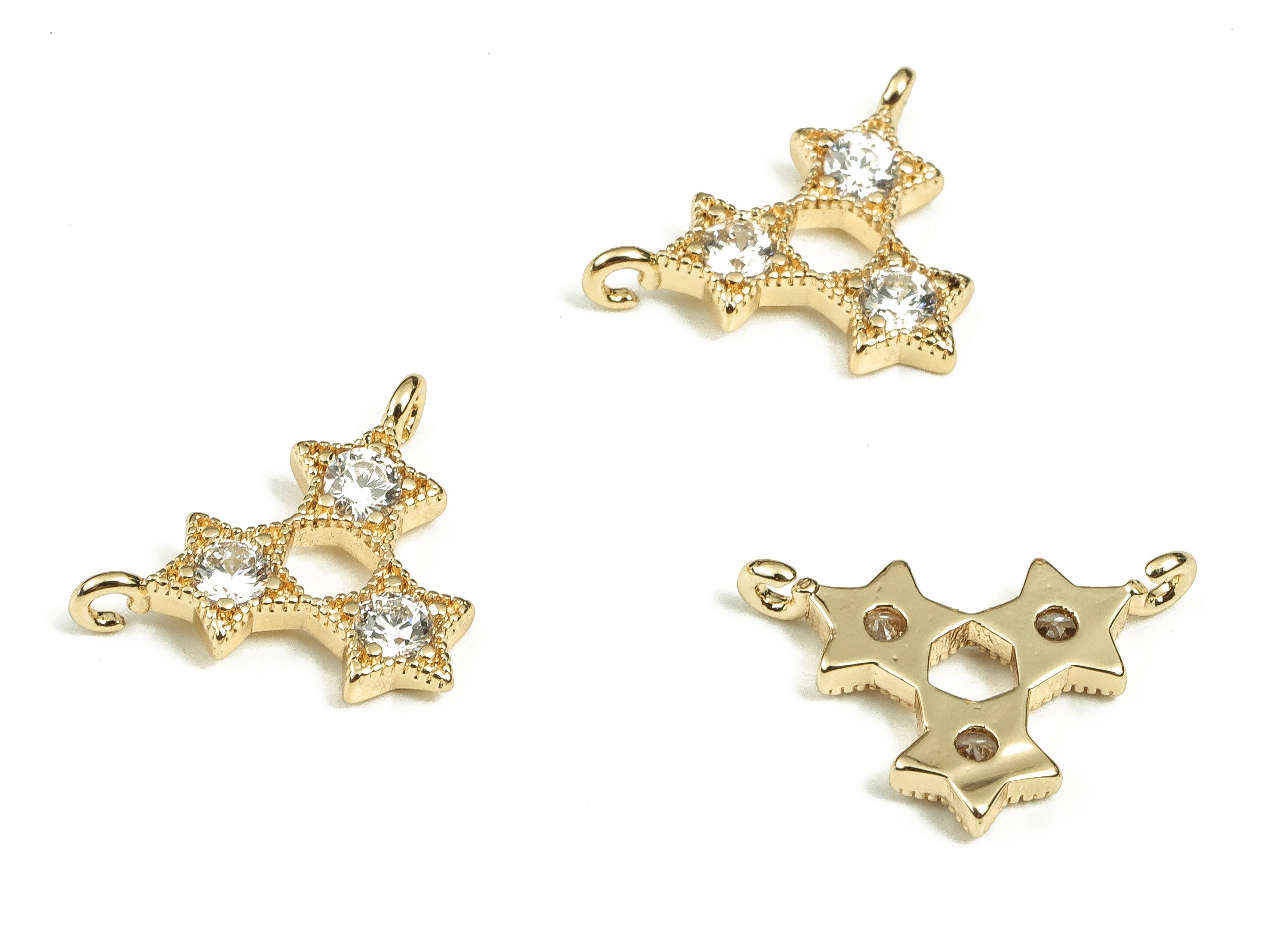 Brass Star Earring Connector With Zircons - Gold Star Pendant - 18K Real Gold Plated Brass - Jewelry Supplies - 12.73x12.03x1.9mm - RGP3711 - DOMEDBAZAAR
