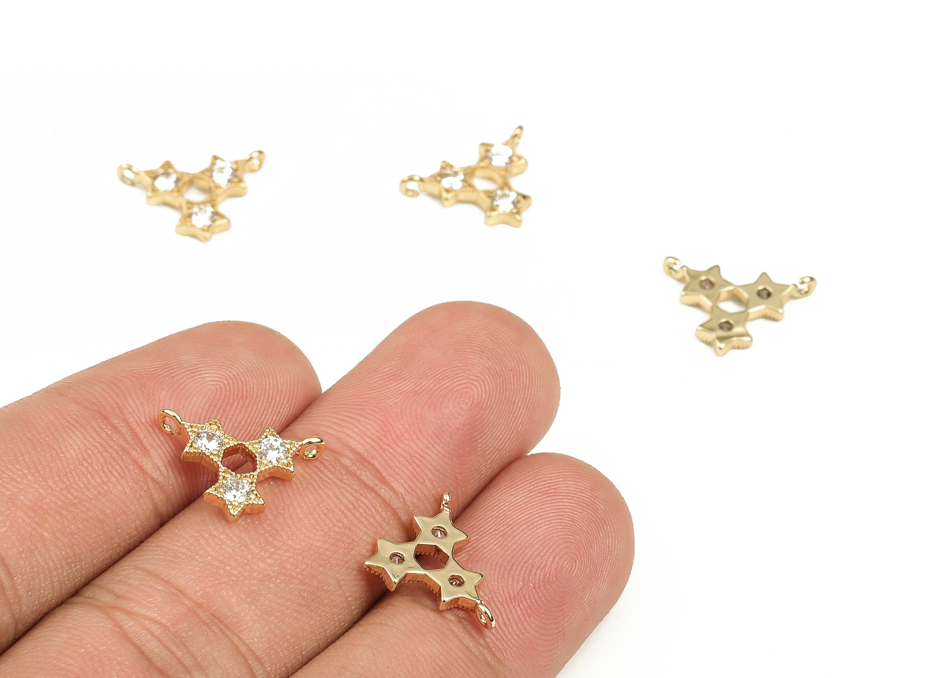 Brass Star Earring Connector With Zircons - Gold Star Pendant - 18K Real Gold Plated Brass - Jewelry Supplies - 12.73x12.03x1.9mm - RGP3711 - DOMEDBAZAAR