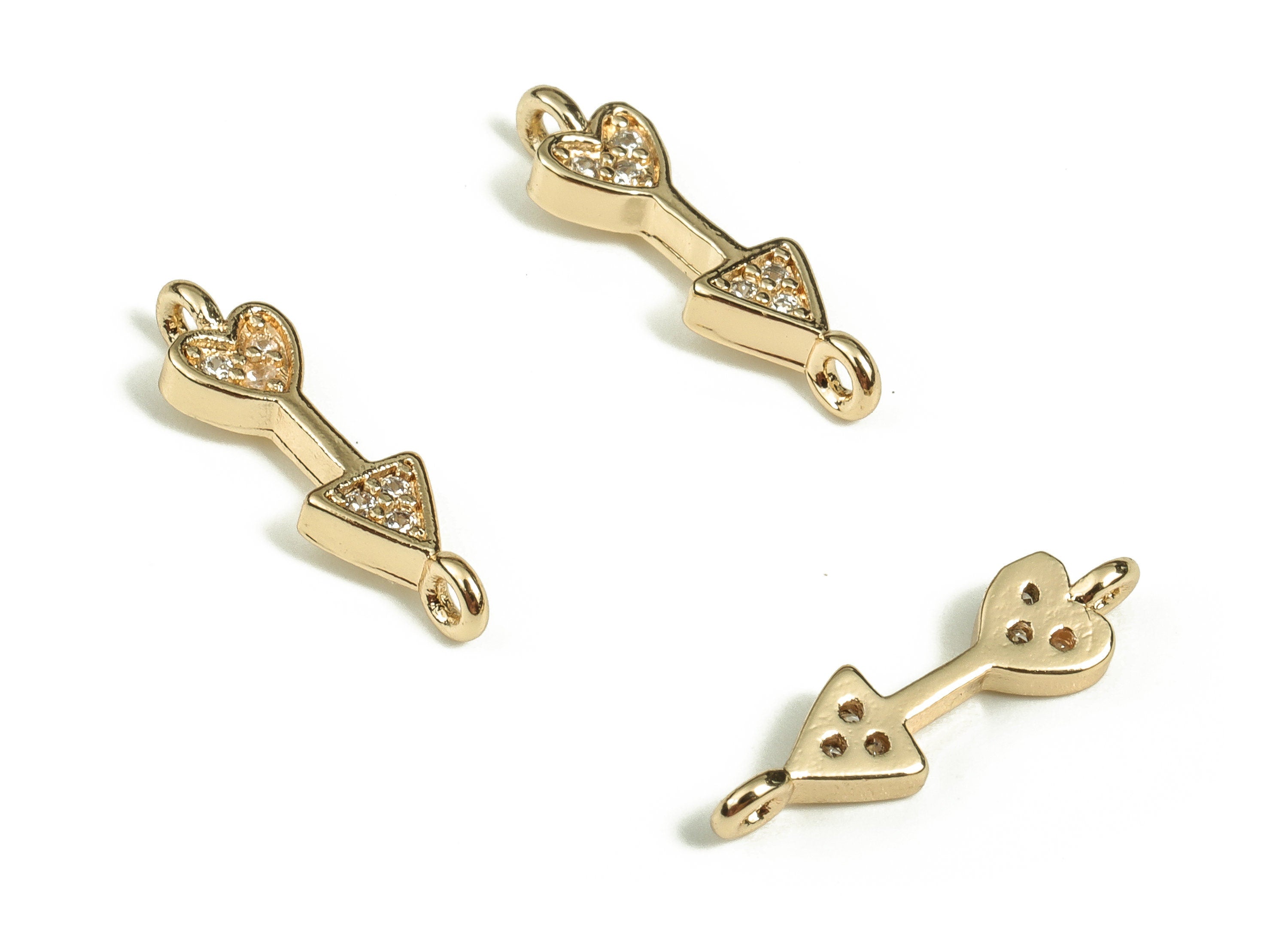 Brass Triangle Earring Connector With Zircons - Gold Heart Pendant - 18K Real Gold Plated Brass - Jewelry Supplies - 14.7x4x1.9mm - RGP3483 - DOMEDBAZAAR