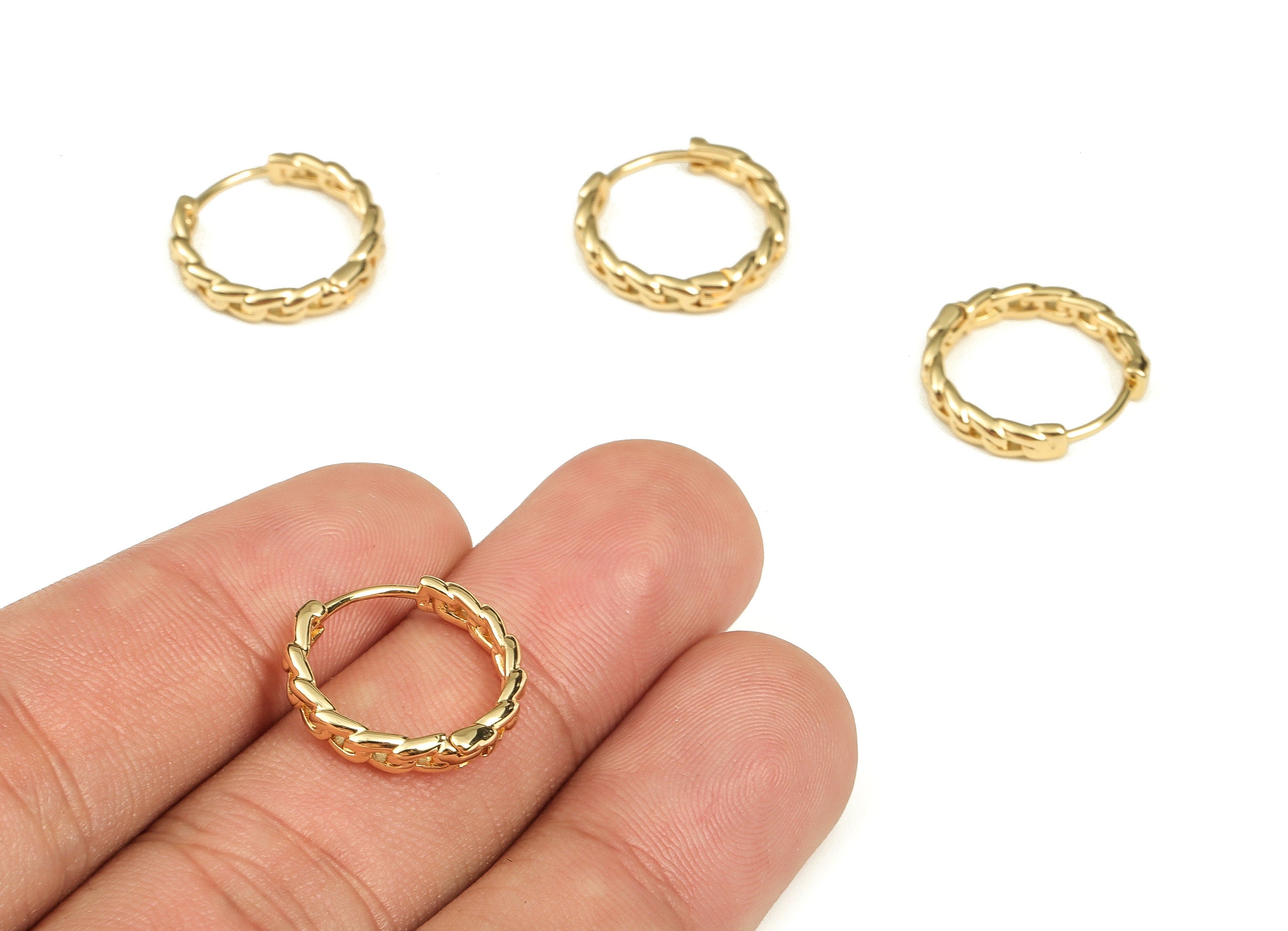 Brass Round Hoop - Beaded Shape Hoop Earrings - Chunky Wide Shiny Hoop Earrings - 18K Real Gold Plated Brass -16.1x16.18x3mm- RGP3469 - DOMEDBAZAAR