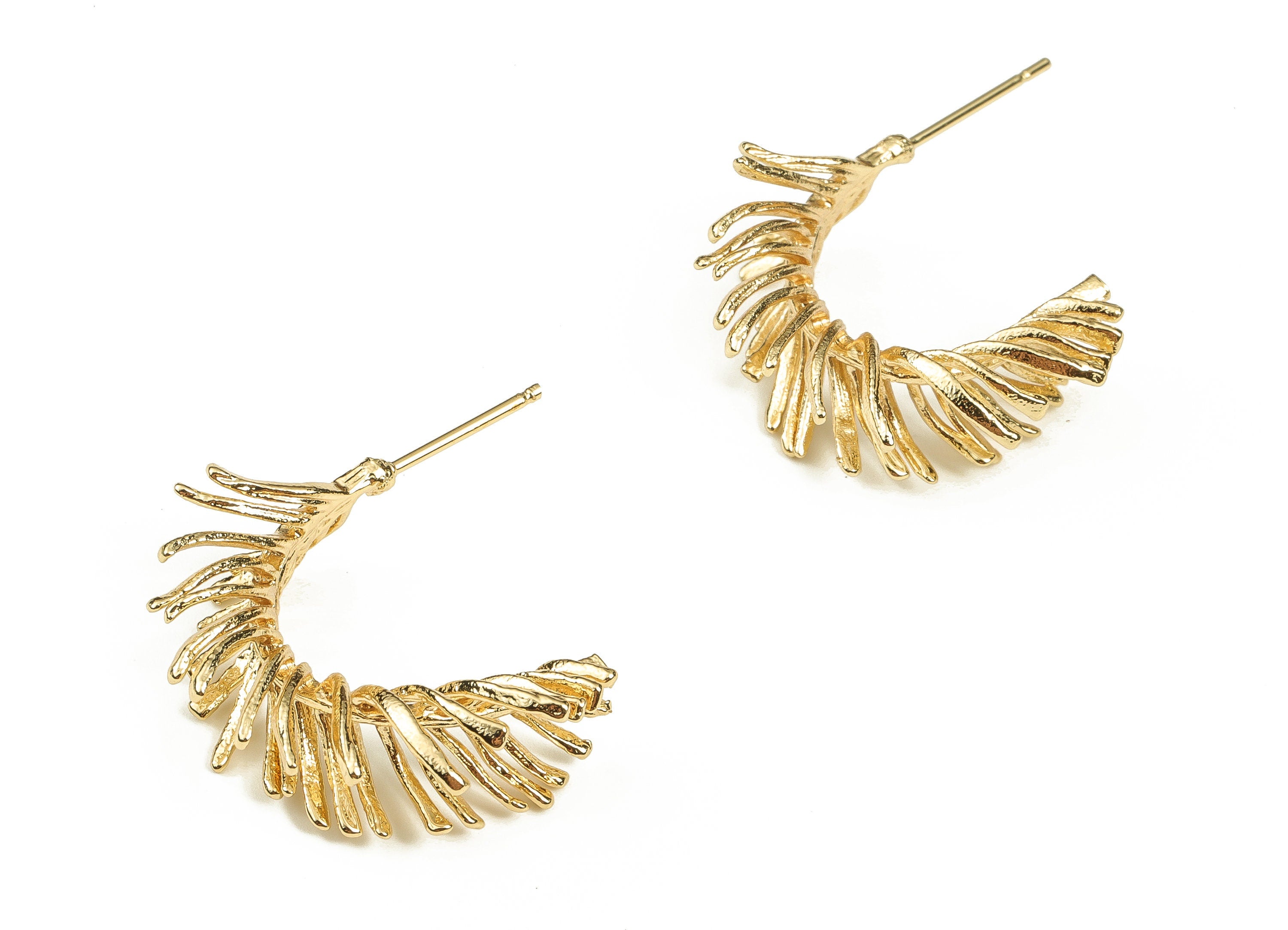 Brass Feather Earring Post - Gold Feather Stud - 18K Real Gold Plated - Stainless Steel Stud - Jewelry Supplies - 28x17.5x7.1mm - RGP3474 - DOMEDBAZAAR