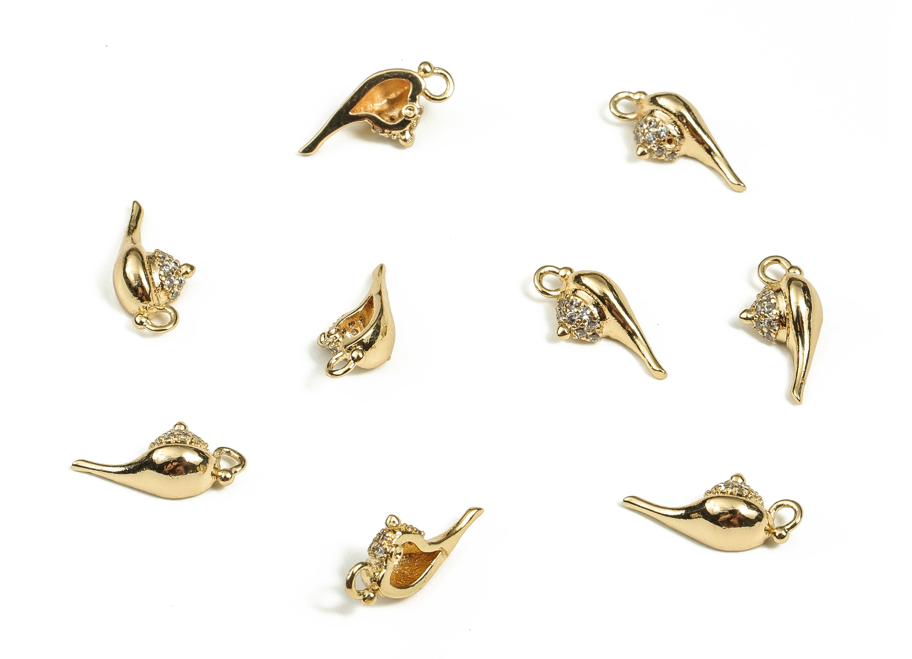 Brass Teapot Earring Charms With Zircons - Gold Teapot Pendant - 18K Real Gold Plated Brass - Jewelry Supplies - 6x12.5x3.55mm - RGP3456 - DOMEDBAZAAR